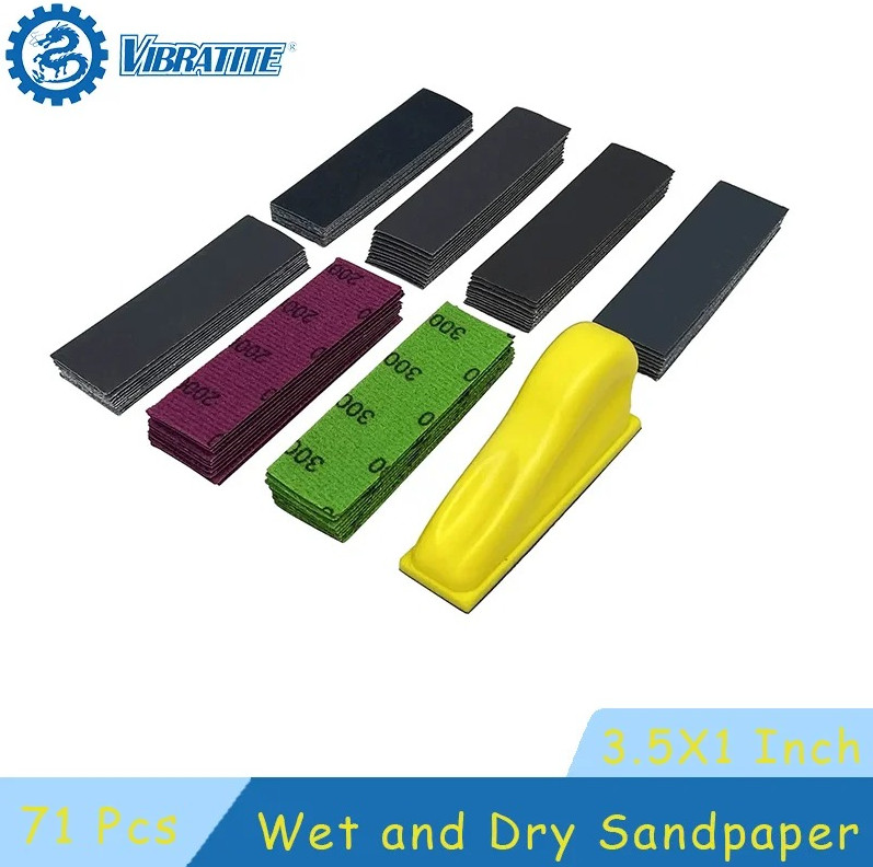 71pcs Polishing Set-3.5″ × 1″ Mini Sandpaper Kit with Hook & Loop Sanding Block