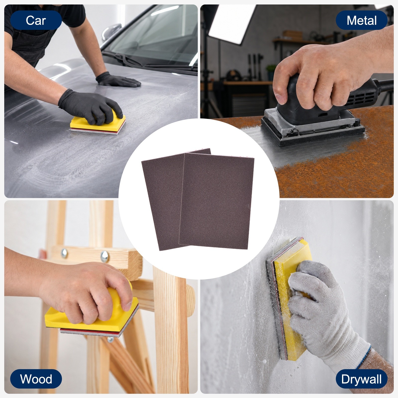 10 Pcs 60 Grit 5.5 x 4.5 Inch Hook & Loop Foam Sanding Blocks, Black