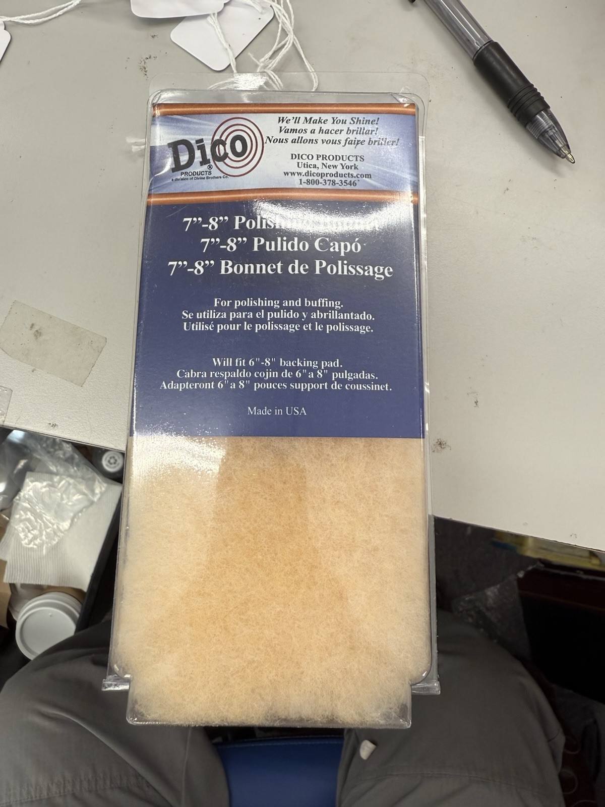 Dico Synthetic Lambs Wool Fiber Pile Buffing Bonnet 7-8″ 7410831 Washable