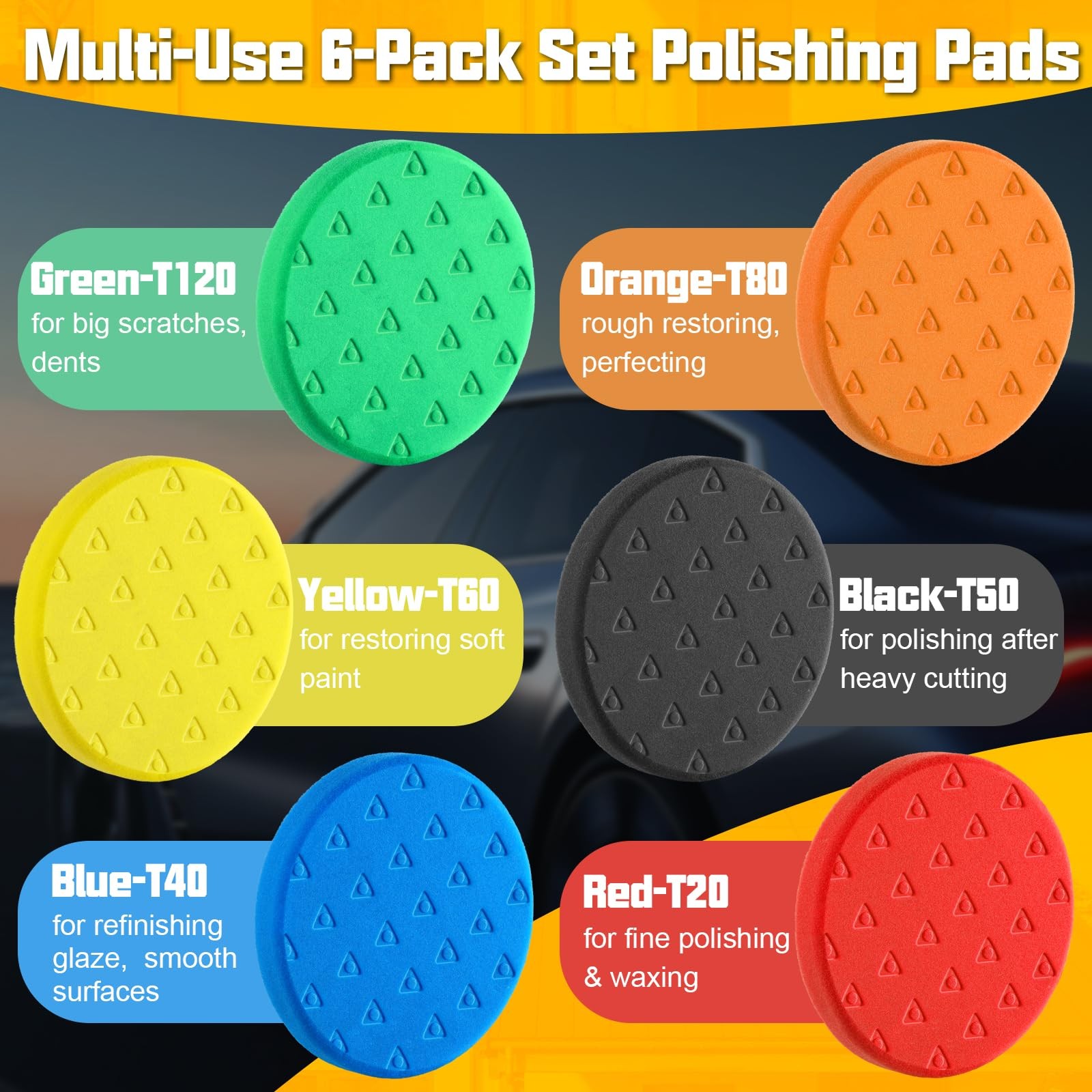 6 Pcs Buffing Polishing Pads, 5.5 Inch Pads for 5 Inch, 6P