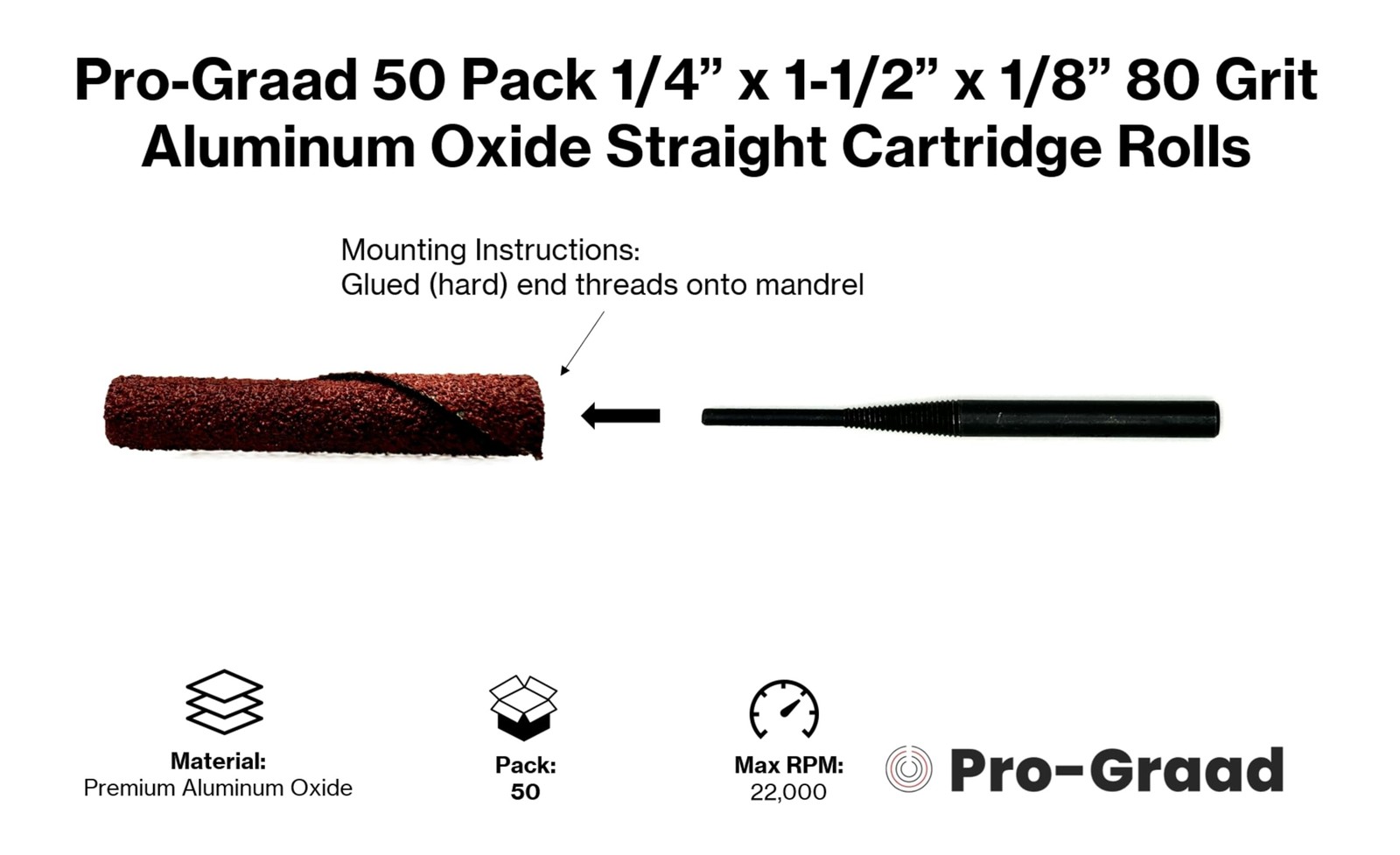 ProGraad 1/4” Diameter x 11/2” Length x 1/8” Pilot Hole 80 Grit Aluminum Oxid…