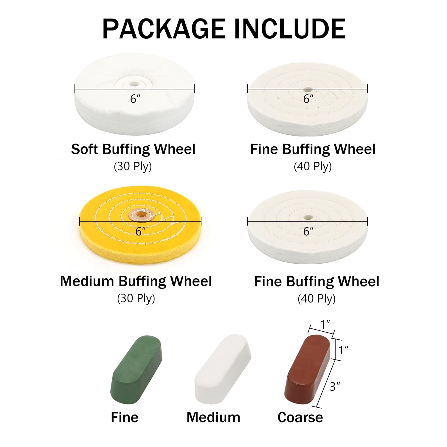 Cotton Buffing Wheels 6-Inch with 7.4oz Polishing Compound for All Surfaces