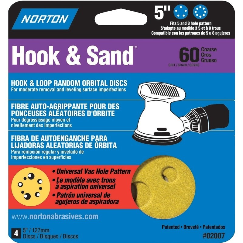 Norton 02007 Sanding Disc, 5 in Dia, Coated, P60 Grit, Coarse, Aluminum Oxide Ab