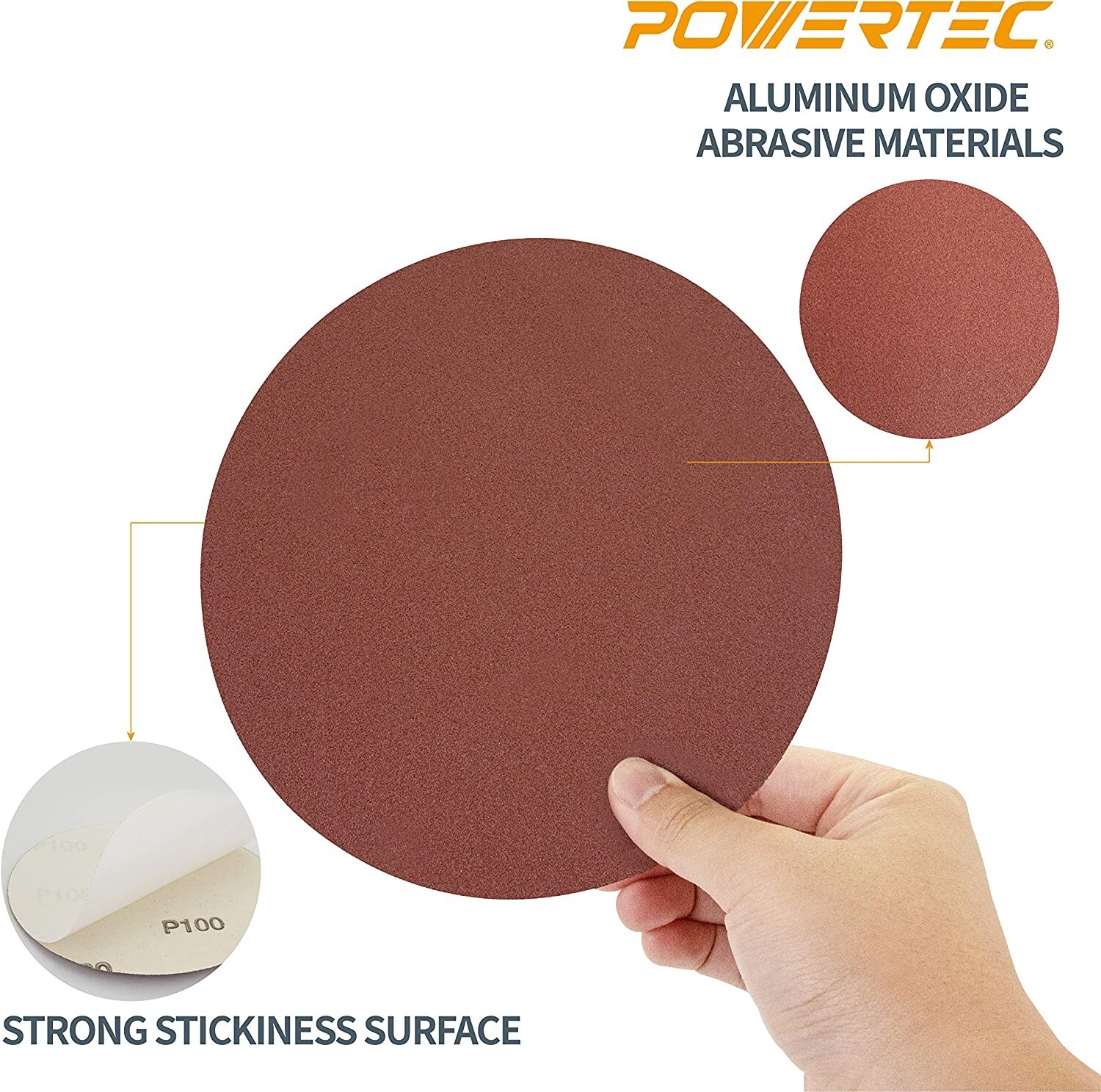 POWERTEC 110590 9″ PSA 120 Grit Aluminum Oxide Adhesive Sanding Disc, Pack of 10