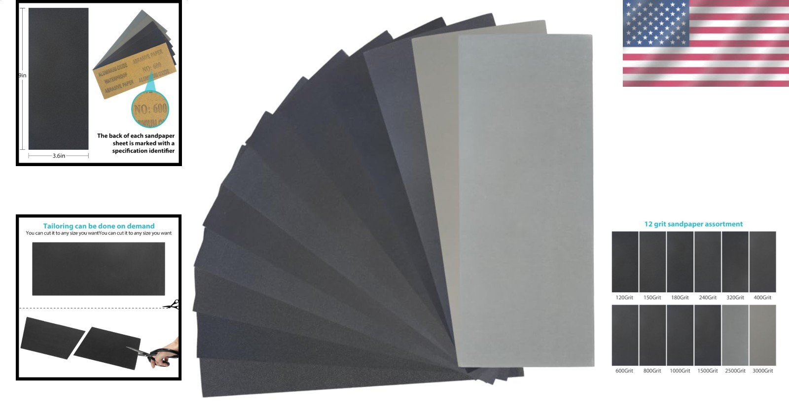 Assorted Sandpaper 24 Pcs, 12 Grits Wet Dry Sheets for Wood Metal Polishing