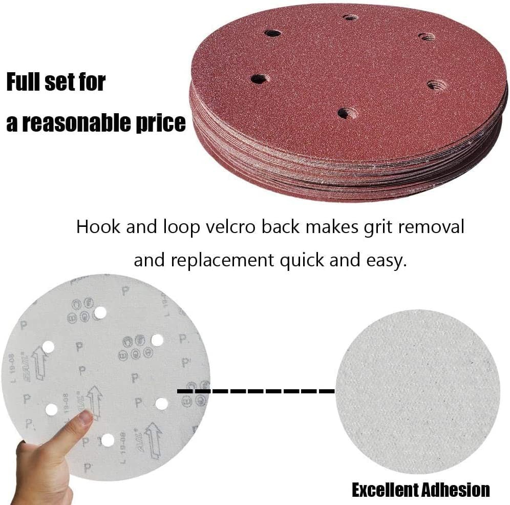 50 PCS 9 Inch 6 Hole 120 Grit Drywall Sanding Discs – 9″ Hook & 9 inch, Red