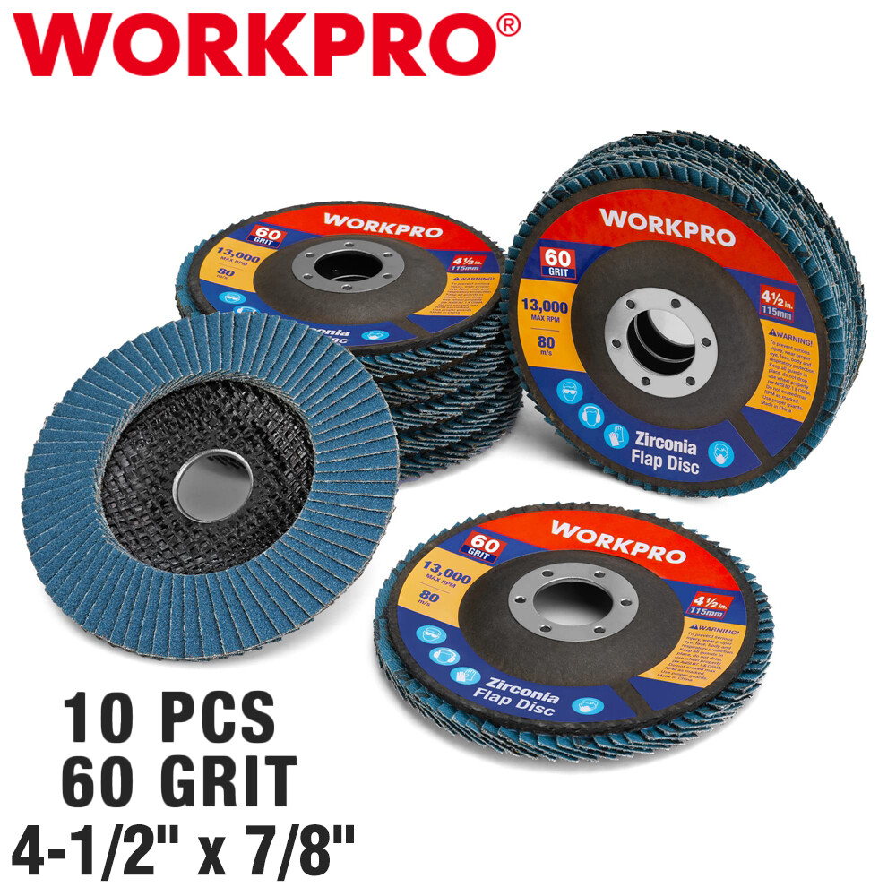 WORKPRO 10PCS Flap Disc 4-1/2″ x 7/8″ 60Grits T29 Zirconia Abrasive Sanding Disc