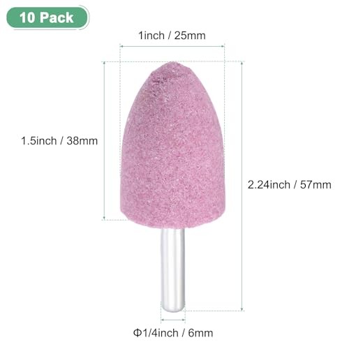 -Pack Abrasive Mounted Stone Grinding Bits, 1/4 in(6mm) Shank Aluminum 25mm 10