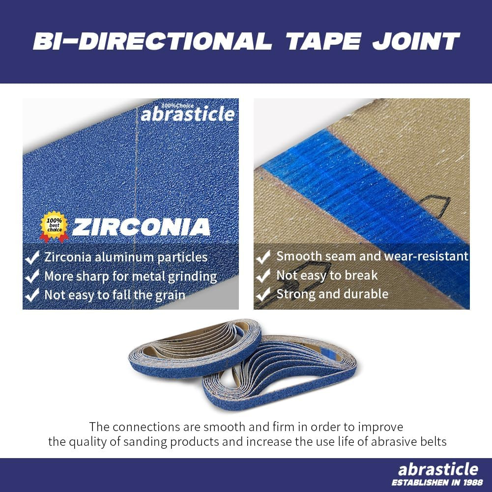 36Pcs 1/2x18in Zirconia Sanding Belts Metal 40-240 Grit Assorted Grinding Polish