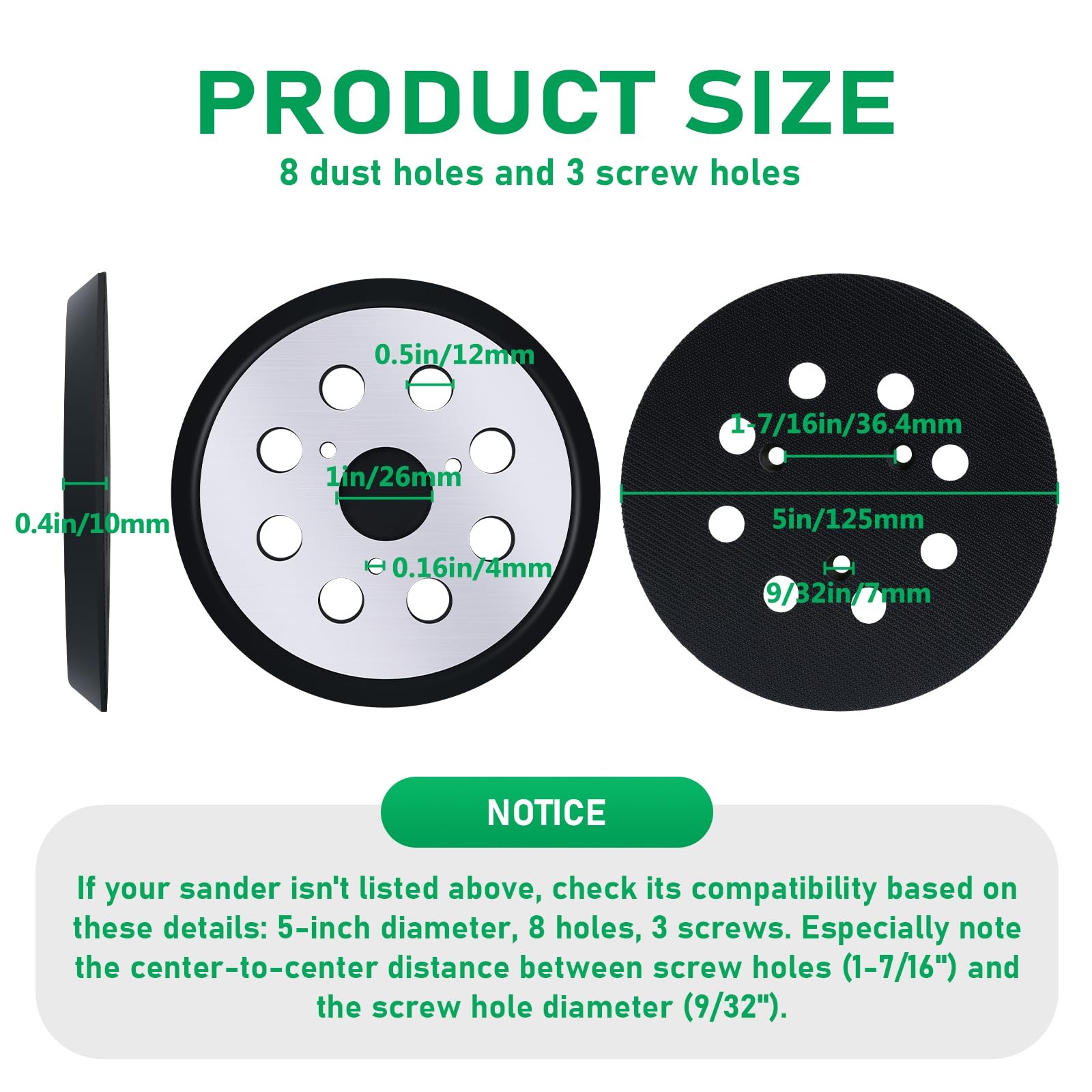 5 Inch 8 Hole Sander Pad Hook Loop Replacement For Random Orbital Sanders