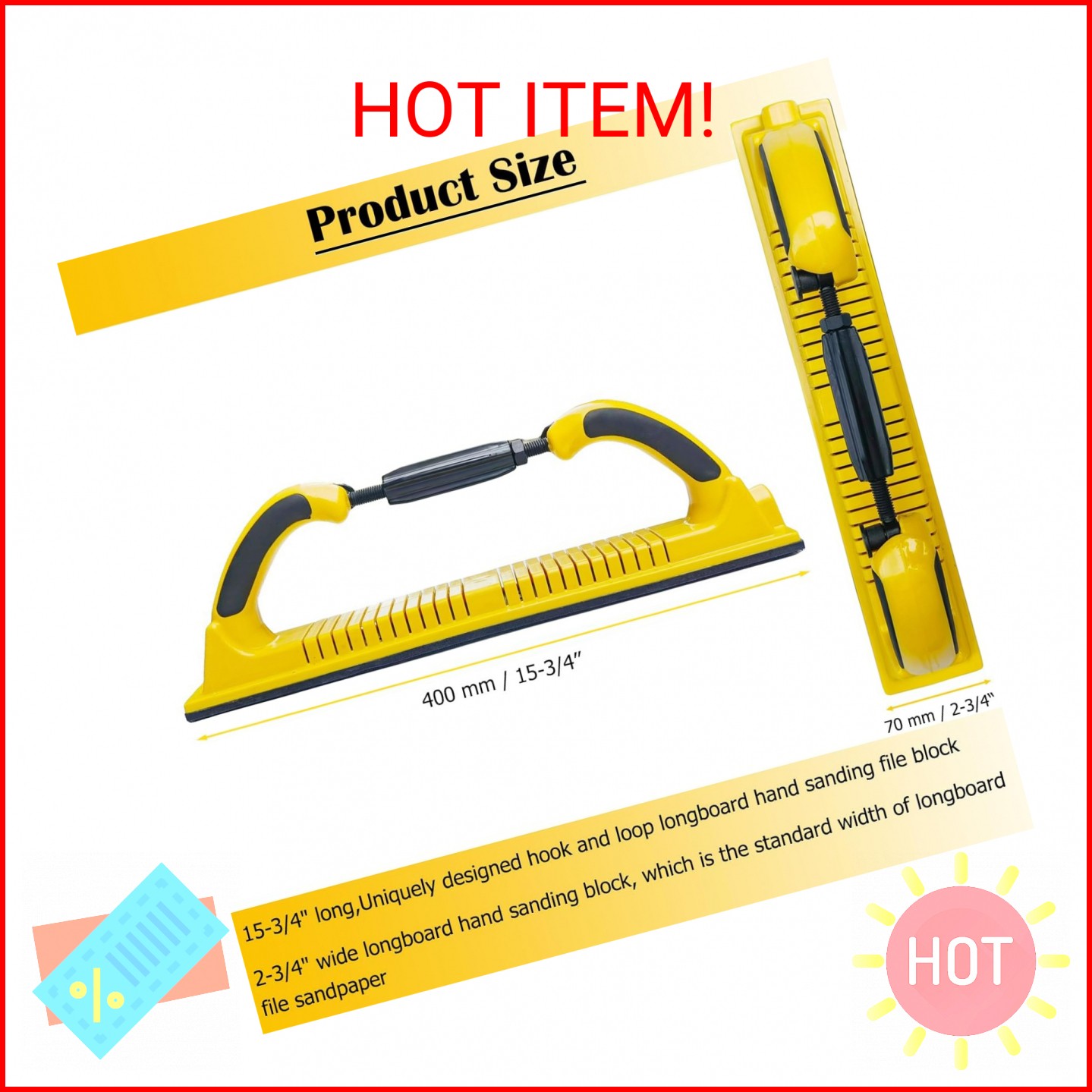 Toromp 2-3/4″ x 15-3/4″ Adjustable Radius Flex Longboard Hand Sanding File Block