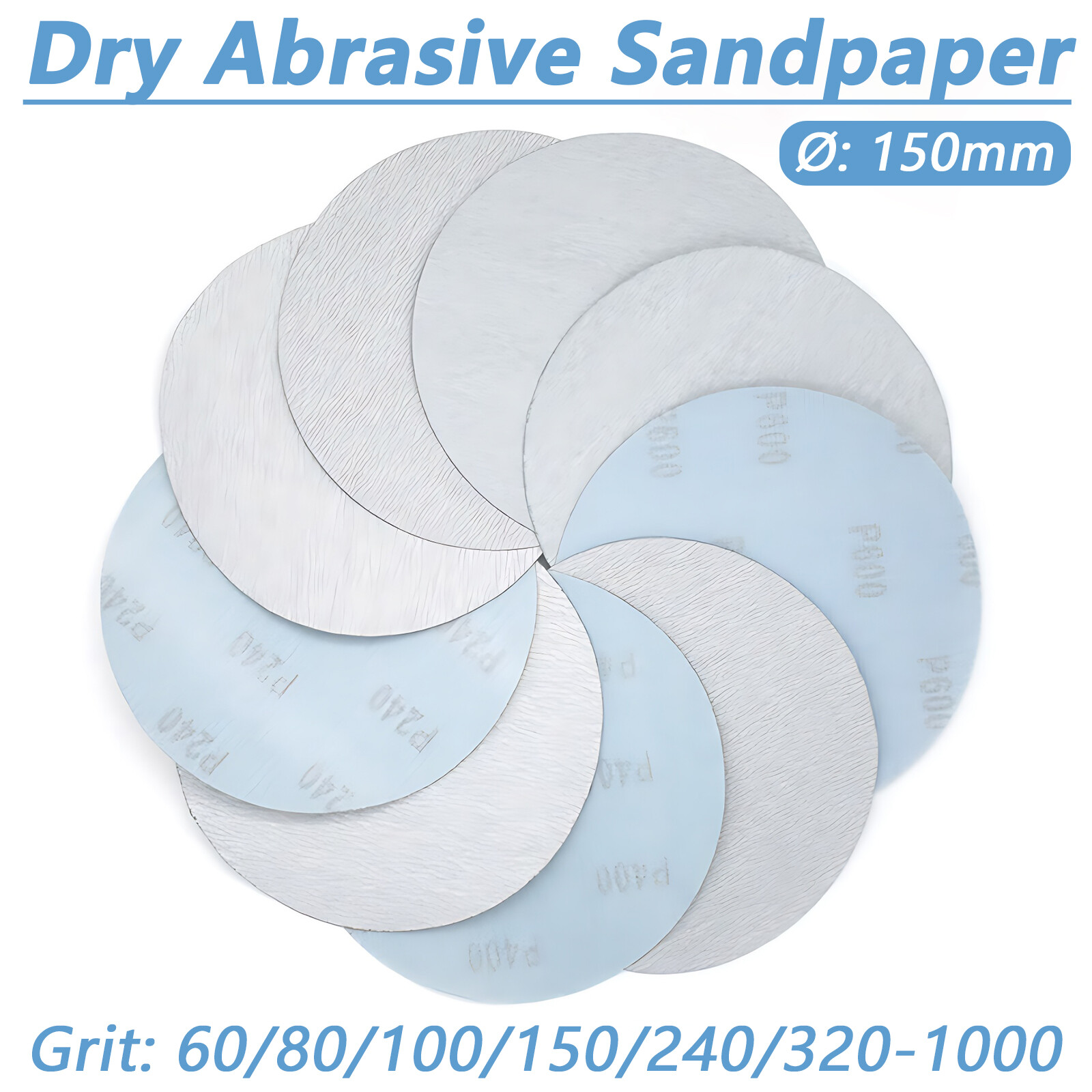 150mm 6″ Sanding Discs Hook and Loop Pads 60-1000 Grit Dry Abrasive Sandpaper