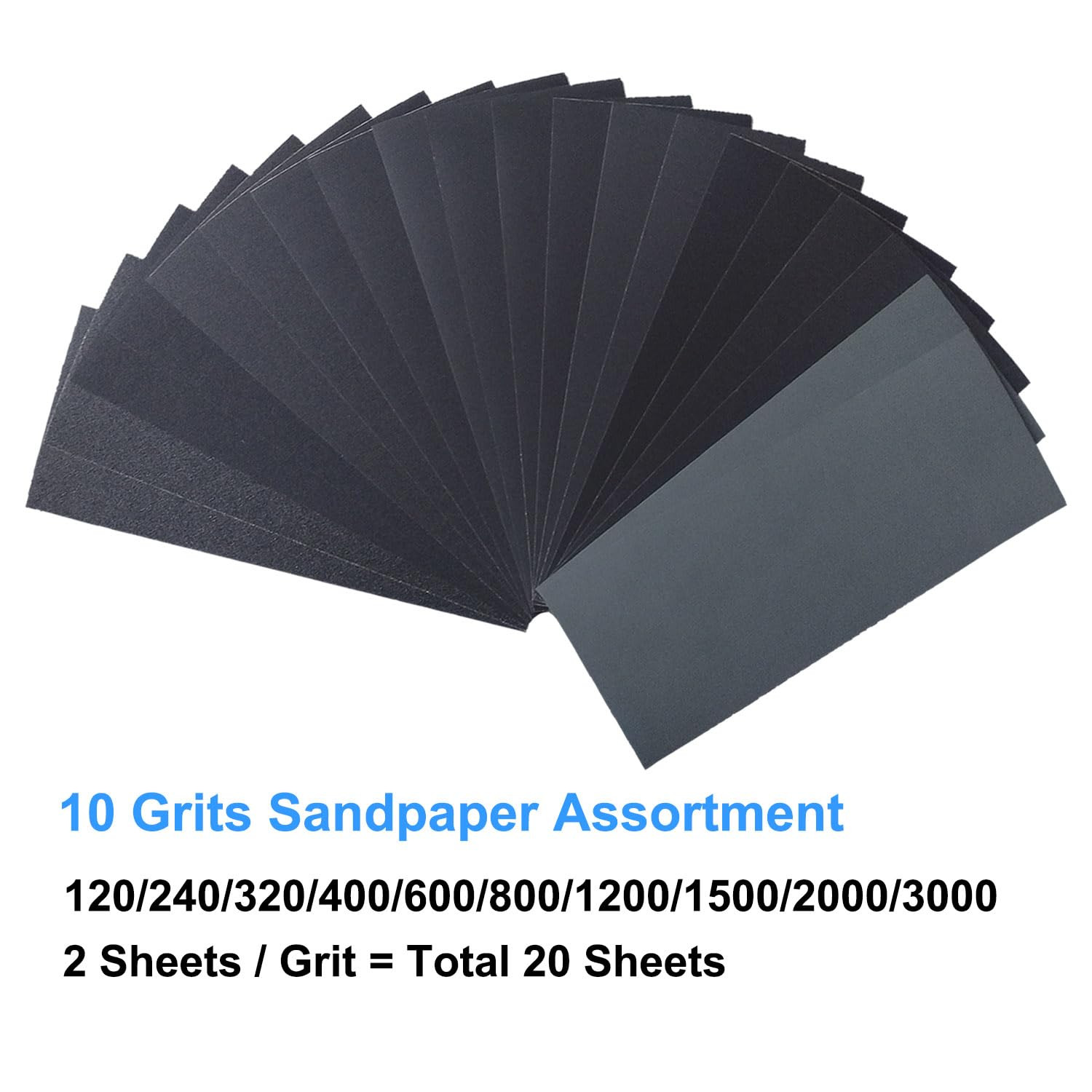 20PCS Sandpaper Variety Pack Wet Dry 120–3000 Grit Assorted Sheets 9×3.6 Inch