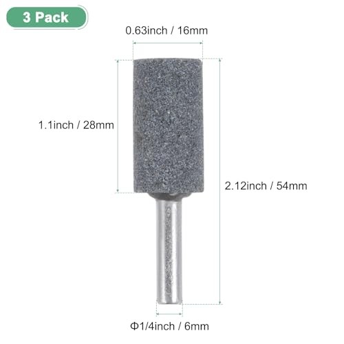 -Pack Abrasive Mounted Stone Grinding Bits, 1/4 in(6mm) Shank Aluminum 16mm 3