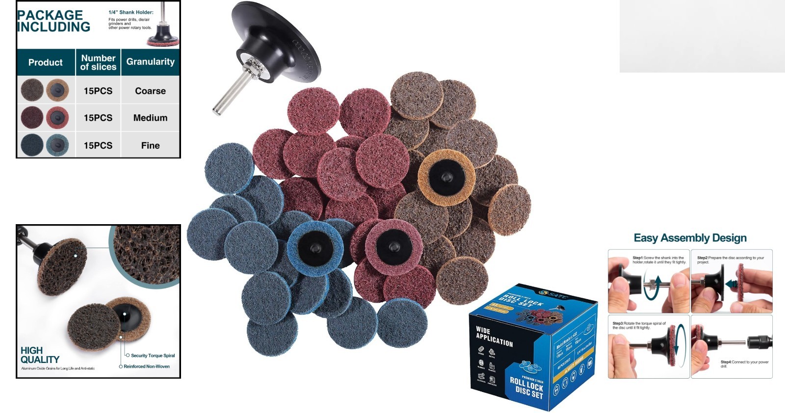 Professional 46PCS 2-Inch Sanding Discs – Fine, Medium, Coarse Grits Included