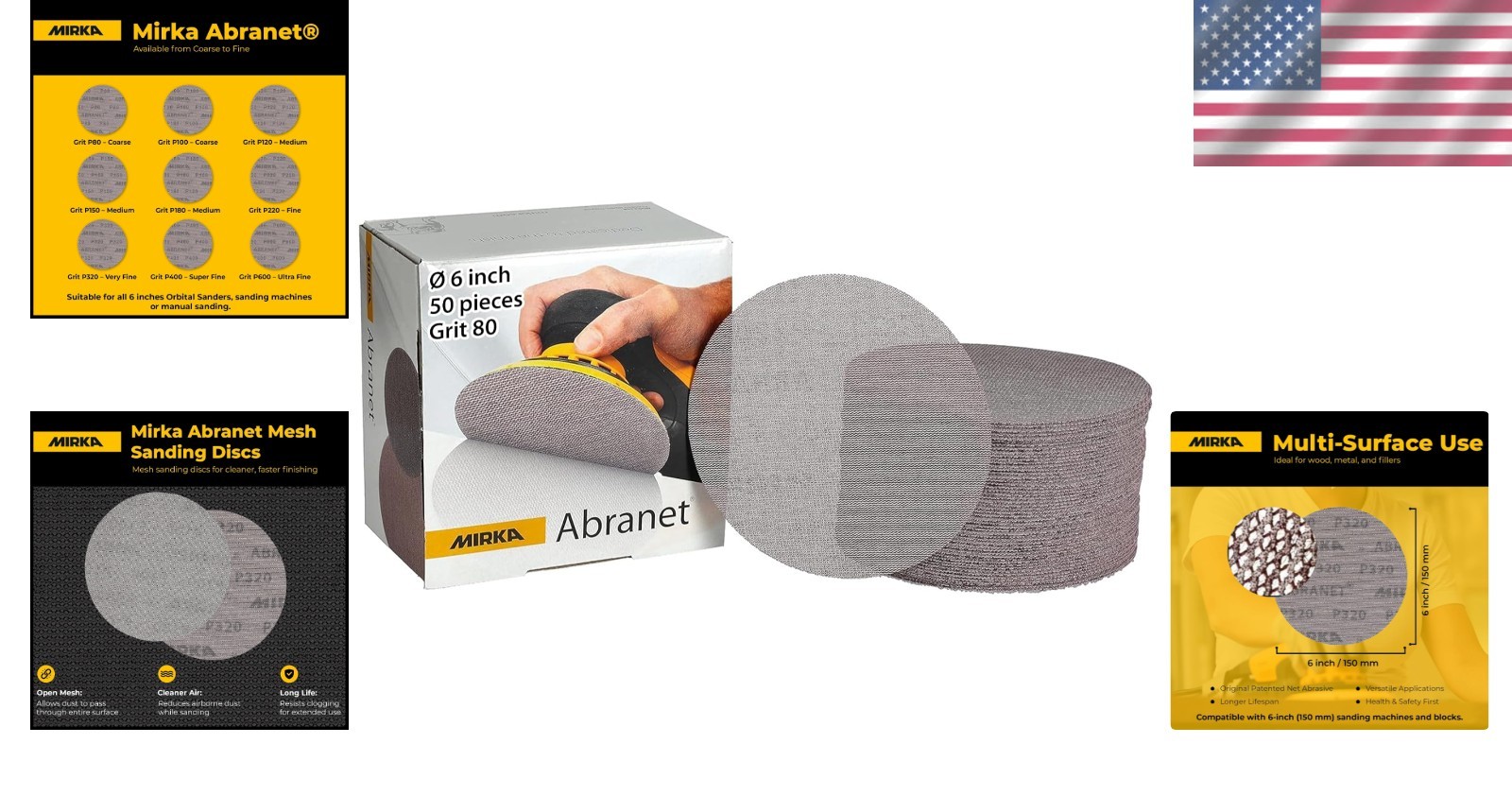 Professional 6″ Hook and Loop Sanding Discs 80 Grit