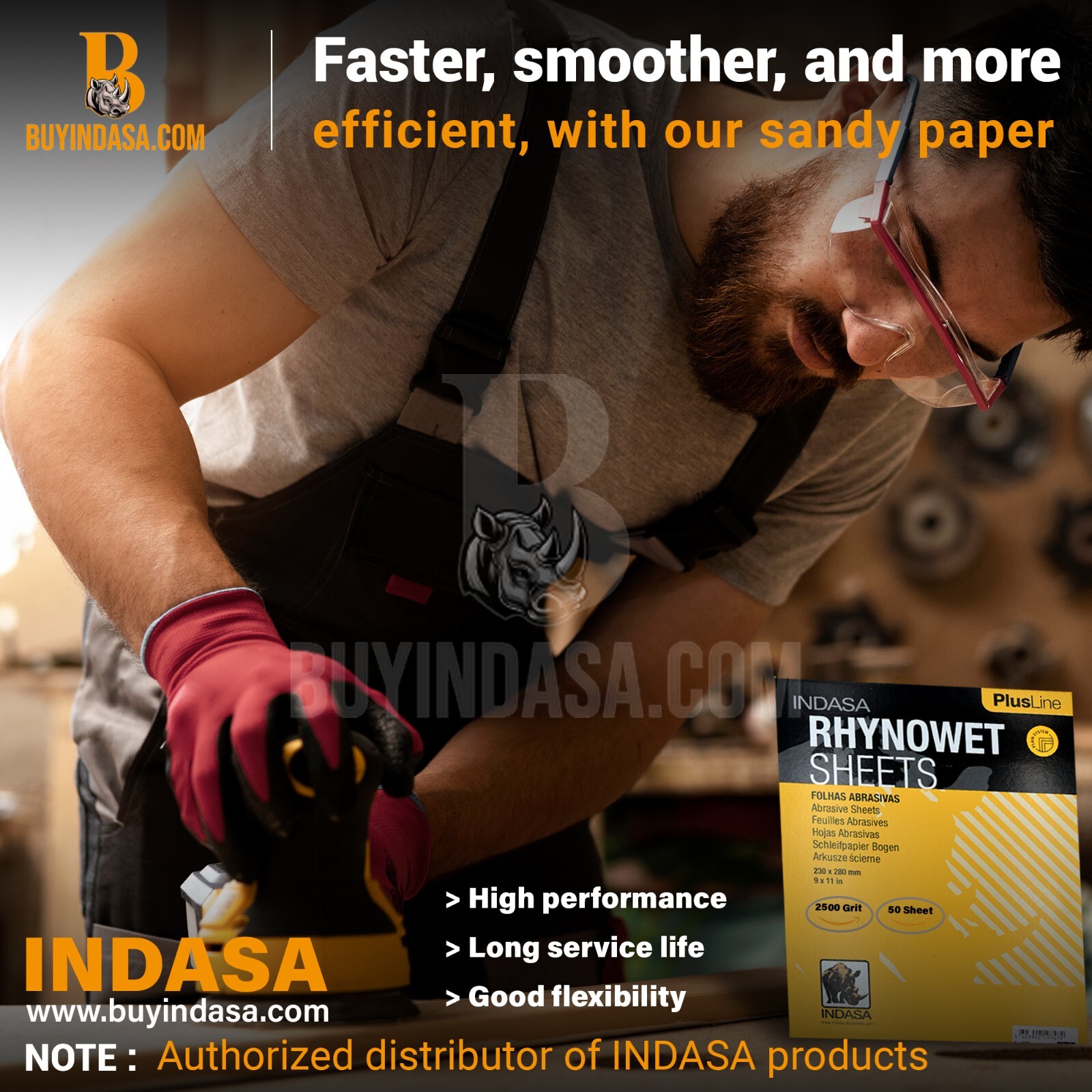Indasa 50 PCS 9×11” Rhynowet Wet & Dry Sandpaper Sheets, 80-2500 Grit Range