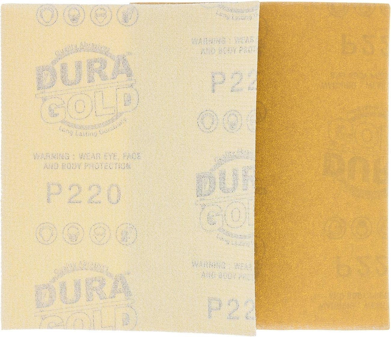 Box of 25 High-Performance 220 Grit Gold Sandpaper Sheets – Hook & Loop Backing