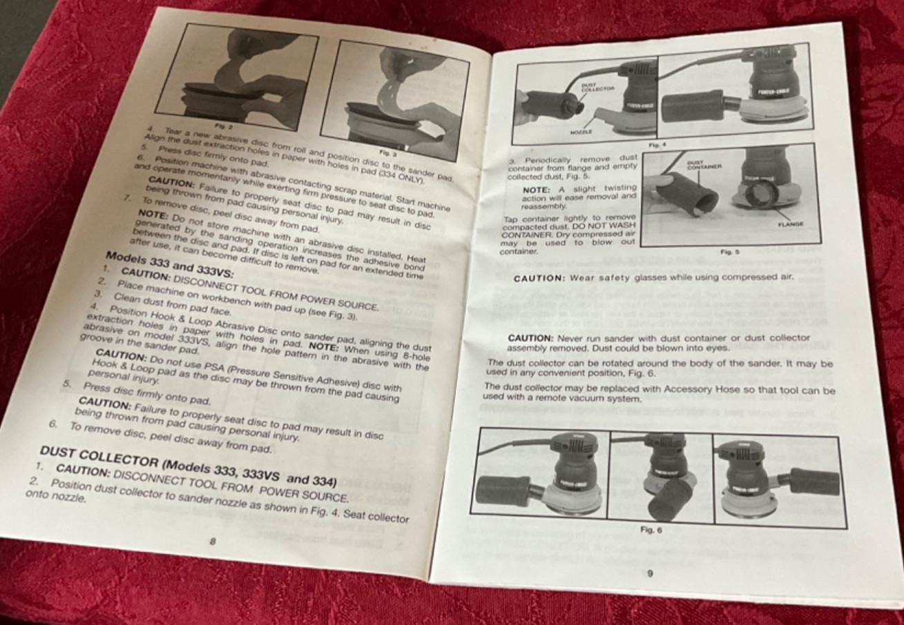 Porter Cable Quicksand Random Orbit Sanders Instruction Manual 332, 333, 334 GUC