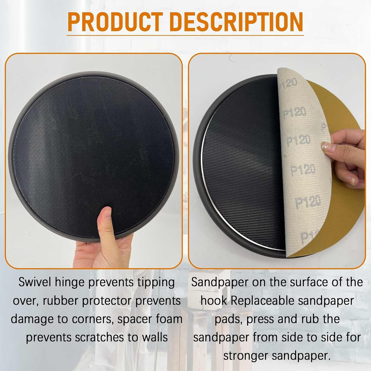 Drywall Sander 9 Inch Radial round Pole Sander with 11Pcs Sanding Discs Hook