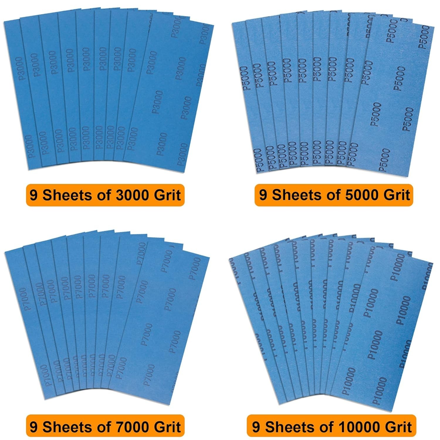 36 Pieces Wet and Dry Sandpaper 3000 5000 7000 10000 Grit Sanding Paper
