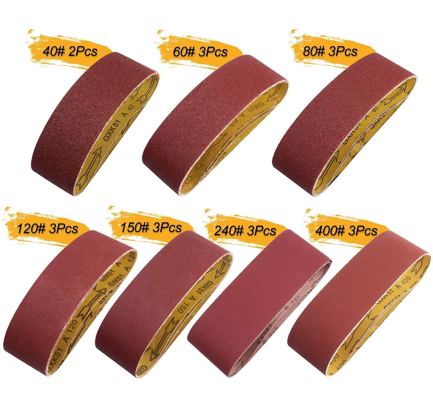 Versatile Set of 20 Sanding Belts 3×21 in Aluminum Oxide for All Applications
