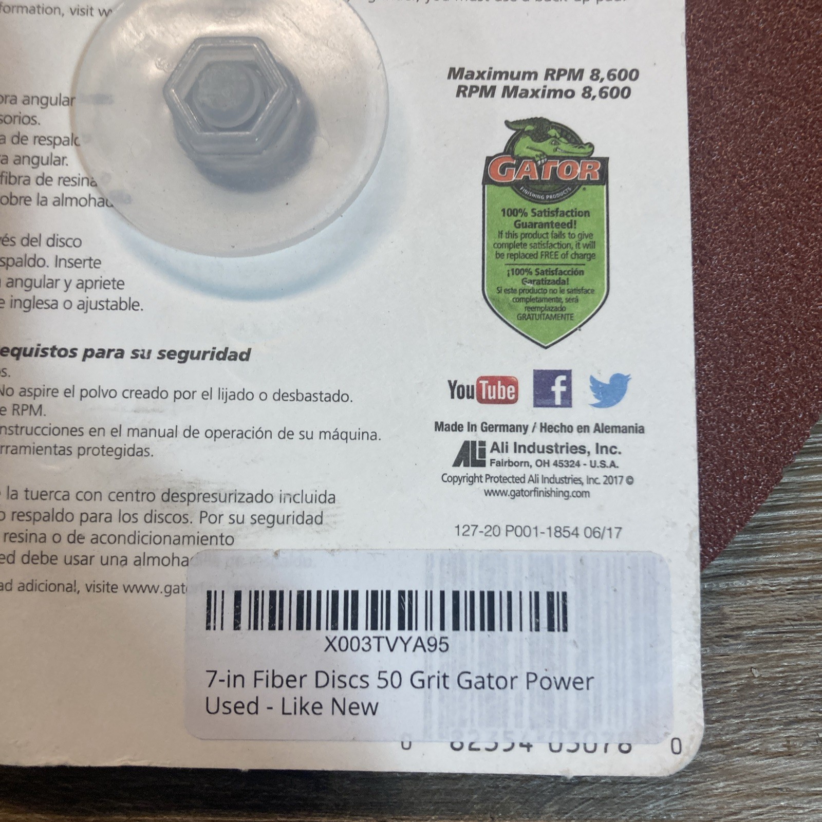 30 Packs 3 Piece Gator power 7” 50 grit Sanding Pads No. 3078 Bulk Lot