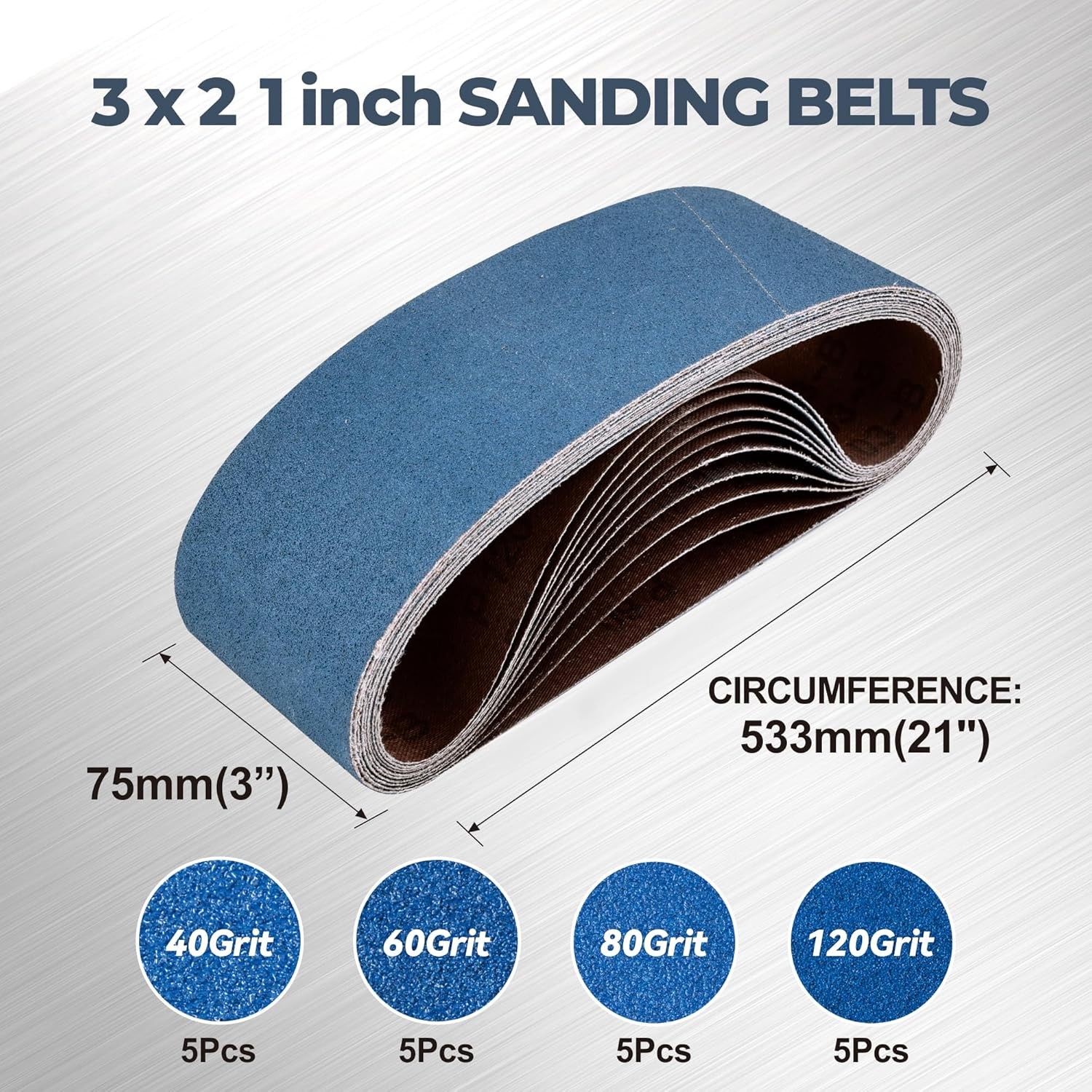 3 x 21 Inch Zirconia Sanding Belts, 20Pcs 5 Each of 40/60/80/120 Assorted…