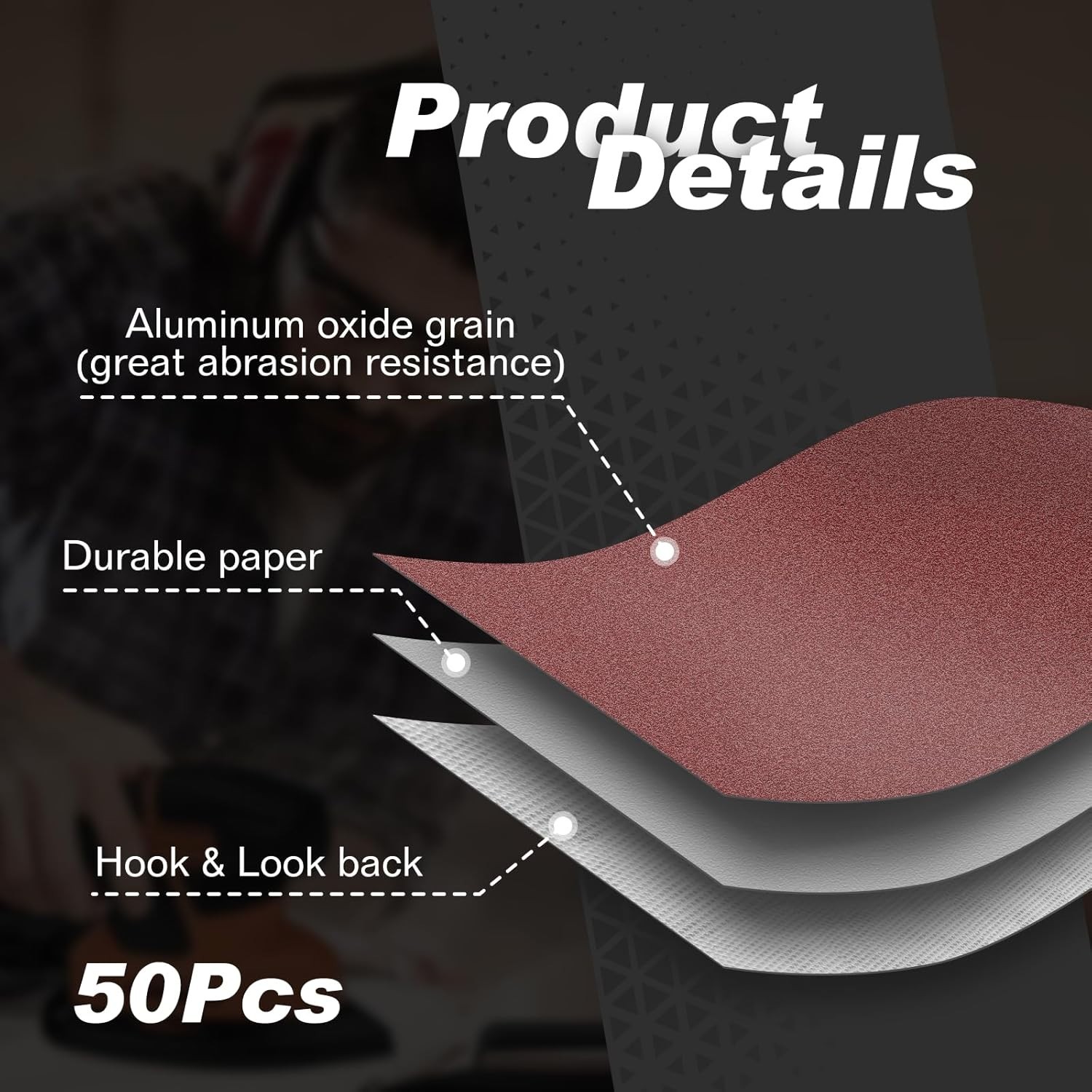 50PCS Mouse Detail Sander Sandpaper, 40 Grits Triangle Sanding Pads, 5 Holes San