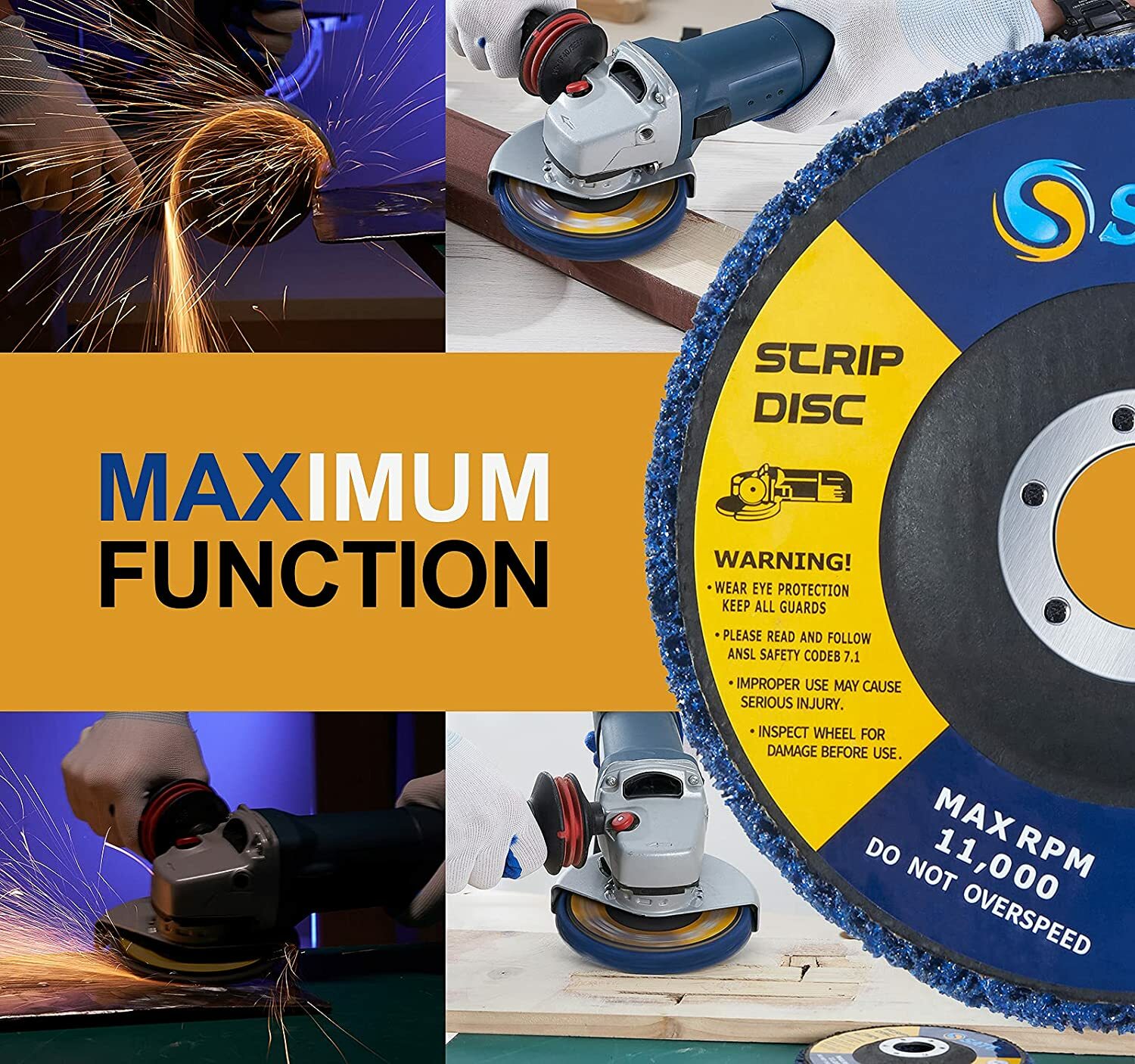 5-Pack 5″ x 7/8″ Blue Poly Strip Clean Disc Paint Stripping Wheels Rust Removal
