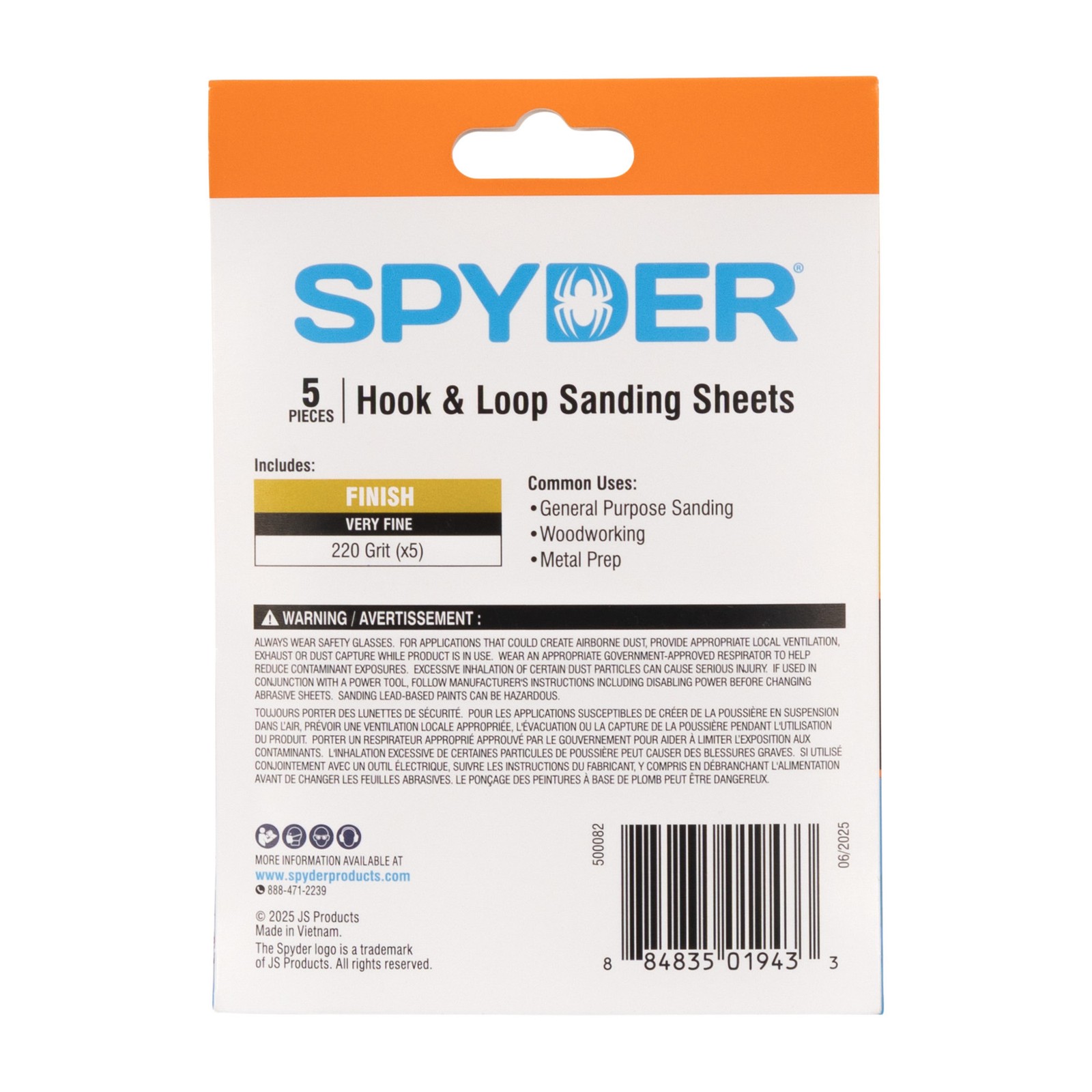 Spyder 3-7/8 in x 5-1/2 in x 6-Hole 220 Grit Detail Sanding Sheets 5-Pack 500082