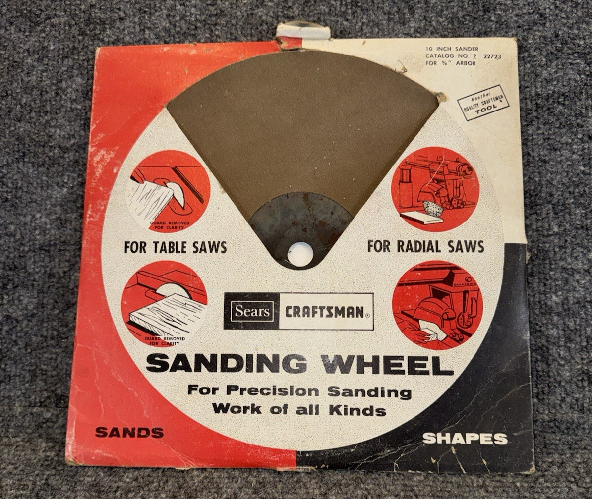 Vintage Sears Craftsman 10” Sanding Wheel Disc 22273 5/8 Arbor USA