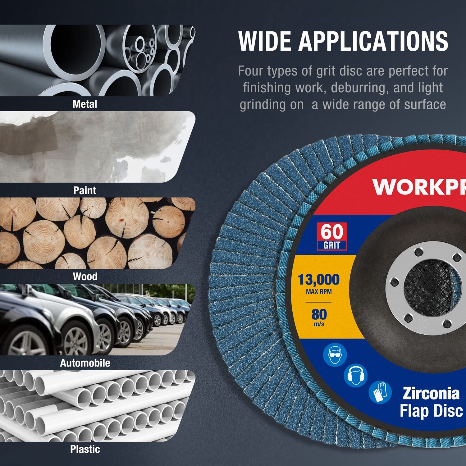 WORKPRO 10PCS Flap Disc 4-1/2″ x 7/8″ 60Grits T29 Zirconia Abrasive Sanding Disc