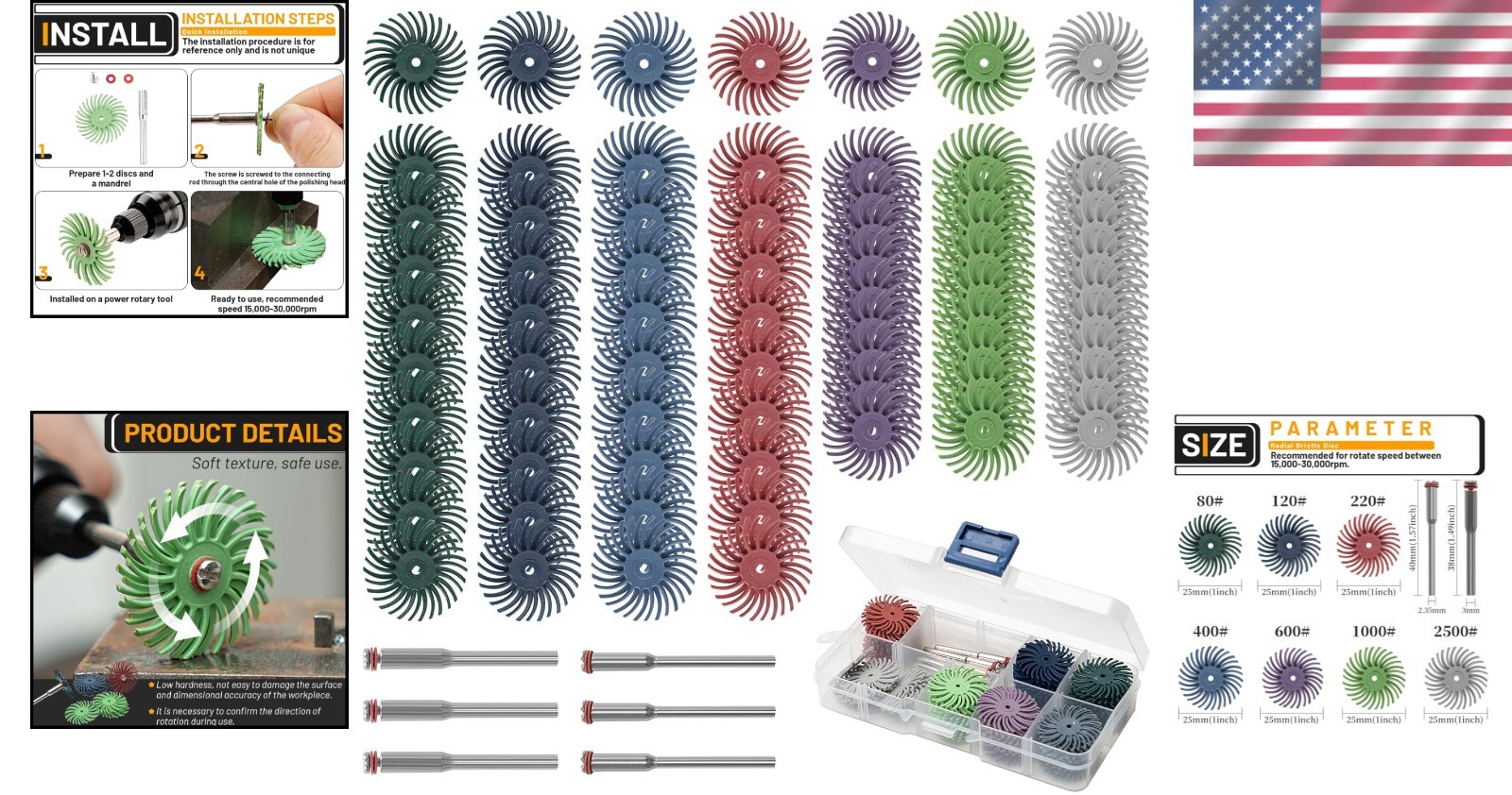 Radial Bristle Disc Kit 76pcs for Metal Wood Jewelry Polishing Abrasive Brush