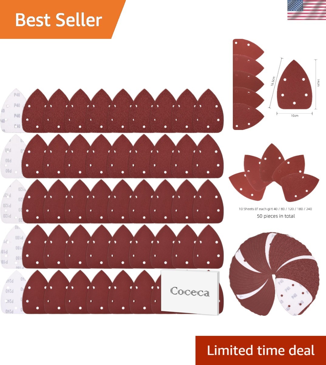 50 Sheets Aluminum Oxide Mouse Detail Sander Sandpaper for All Materials