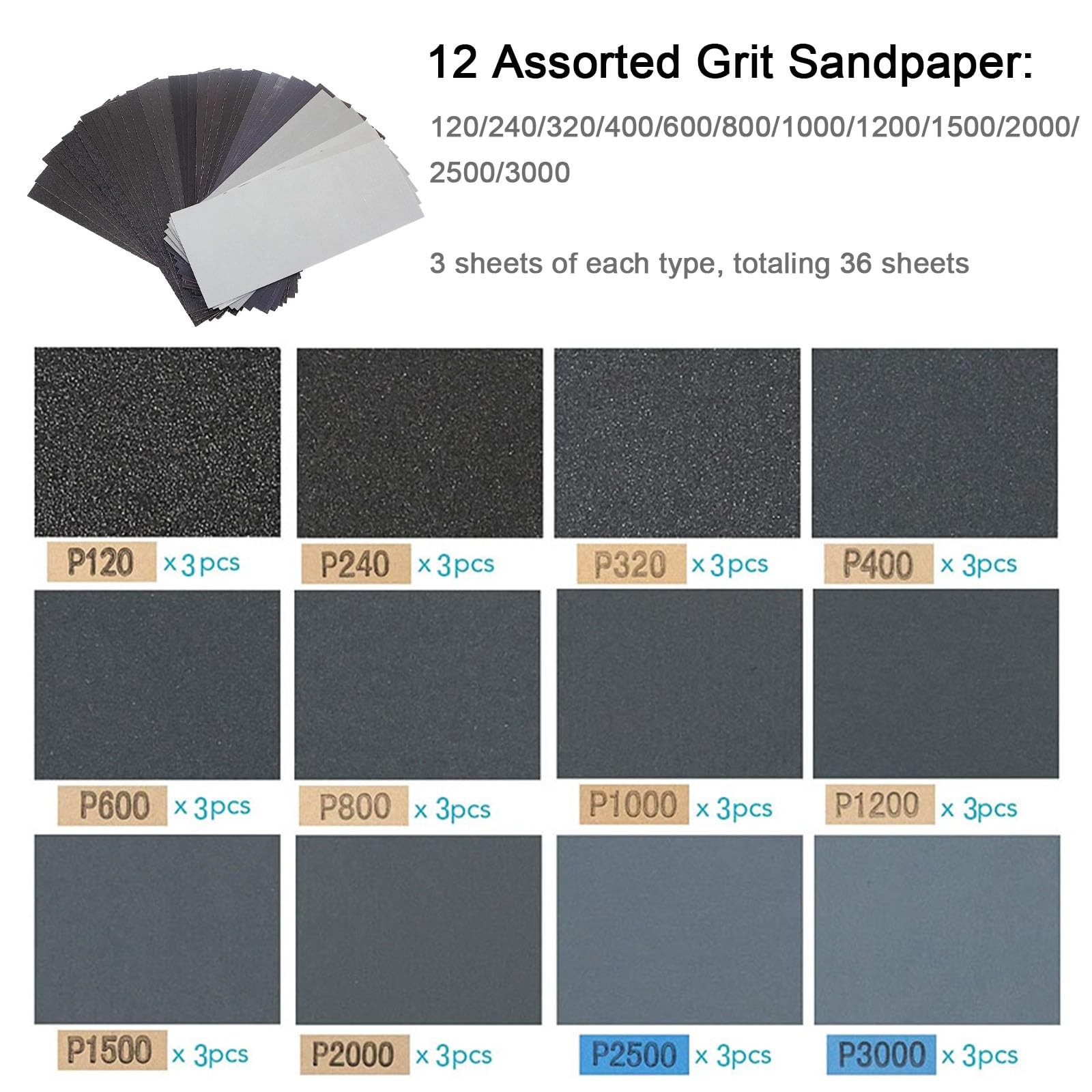 Hubaow Sandpaper Holder with Sponge Handle, 36 Pack 120 to 3000 Assorted Grit…