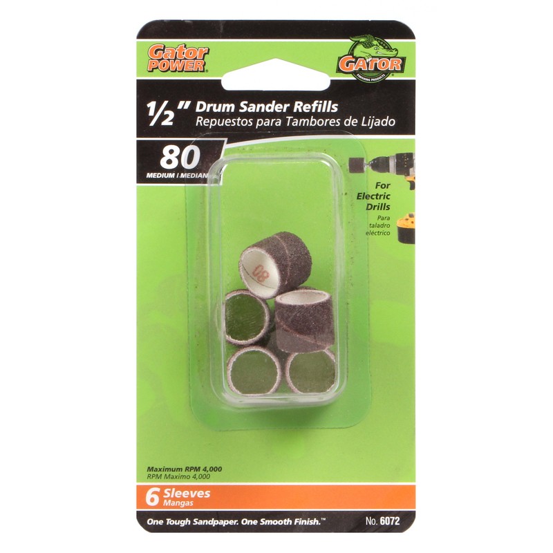 Gator 6072 80 Grit Aluminum Medium Sanding Drum Sander Refill 1/2 Dia. in.
