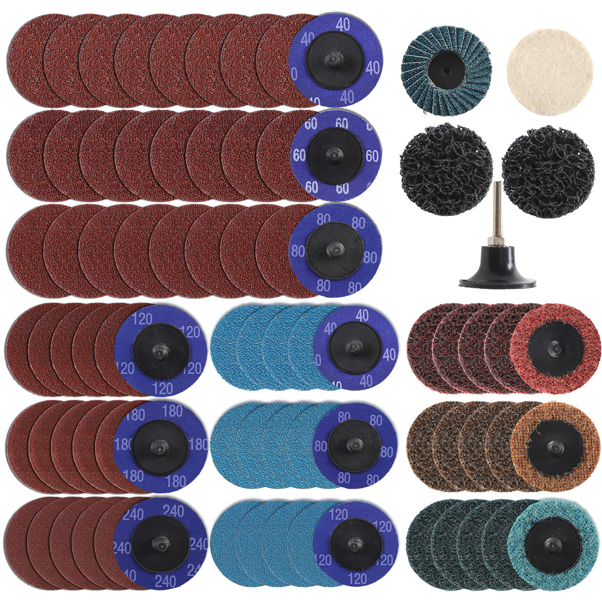 80Pcs 2″ Roll Lock Sanding Discs Kit W/ 1/4 Holder Die Grinder Quick Change Disc