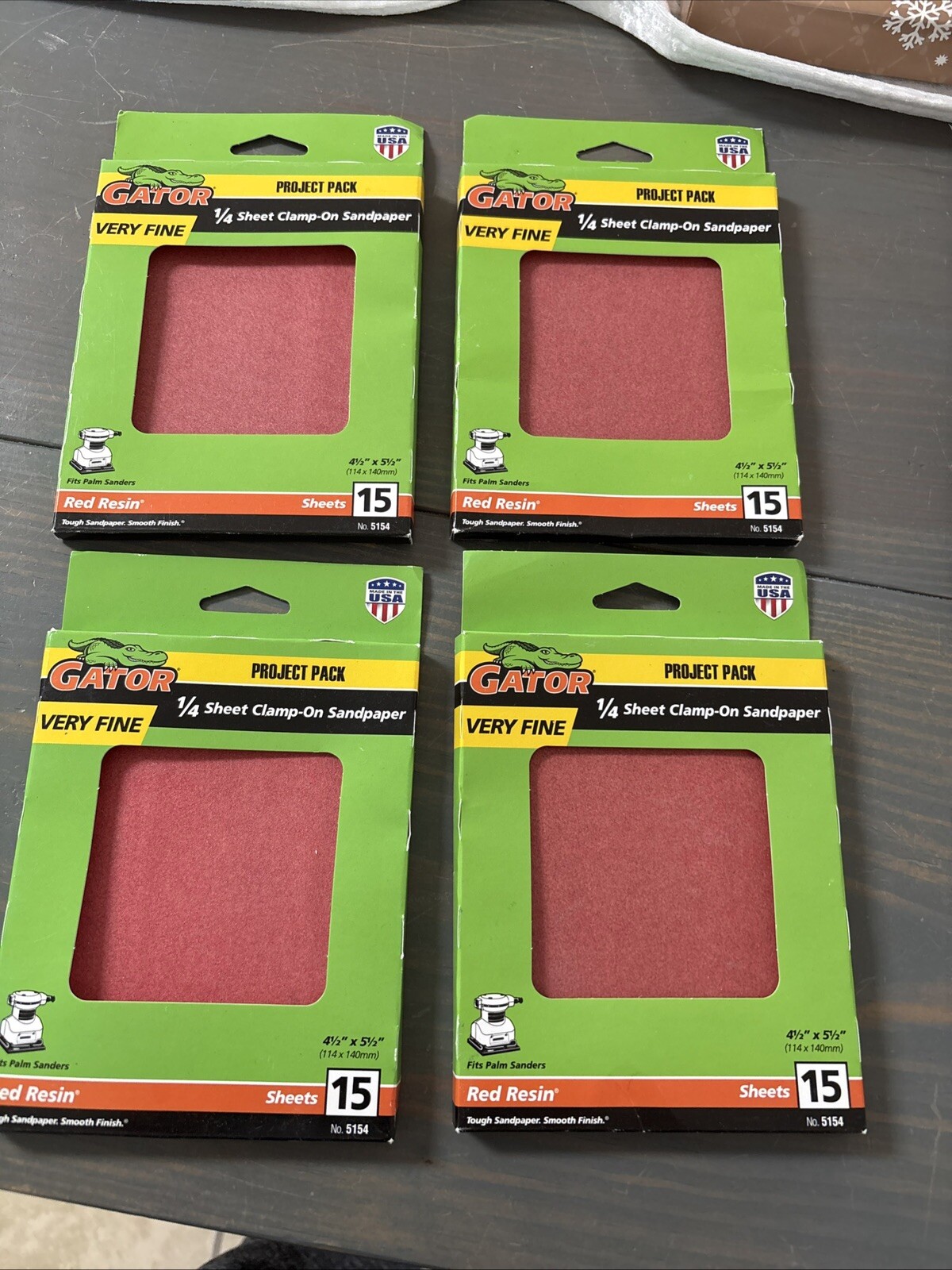 4 New 15 Packs Gator 4.5″ W x 5.5″ L Very Fine Clamp-On Sanding Sheets