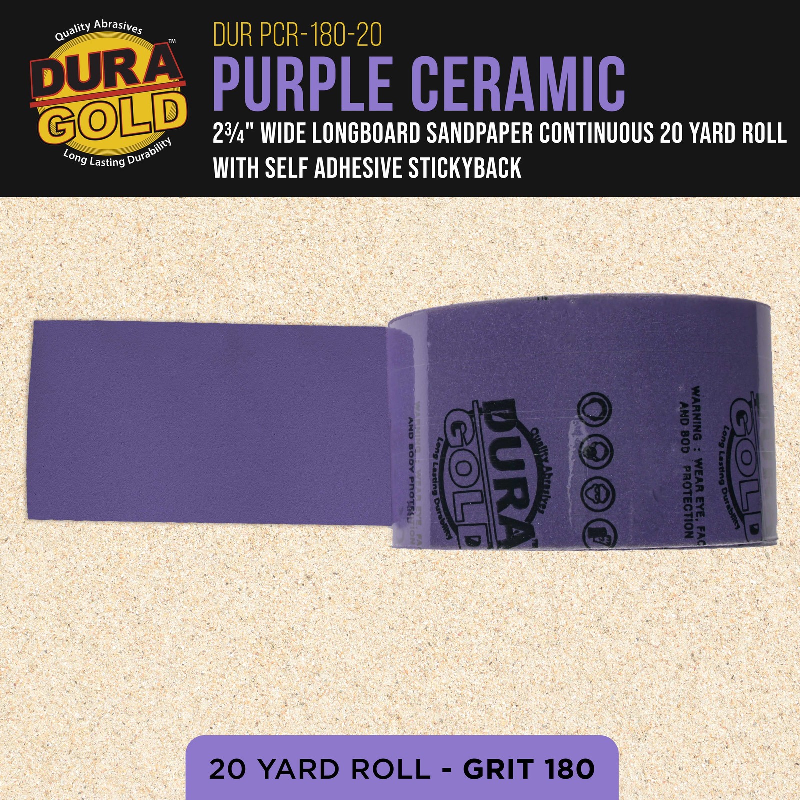 180 Grit Purple Ceramic 2.75″ x 20 Yard Roll Self Adhesive Longboard Sandpaper