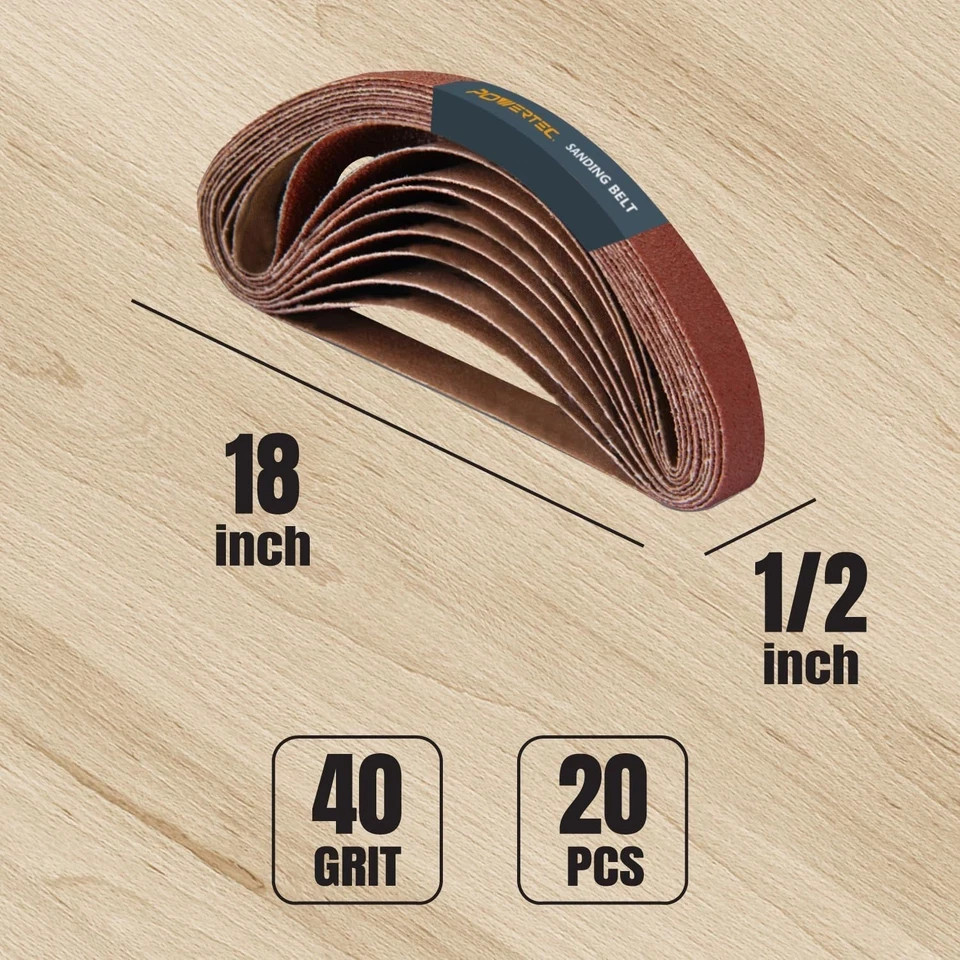 1/2 X 18 Inch Sanding Belts, 20PK, 40 Grit Aluminum Oxide Belt Sander Sanding Be