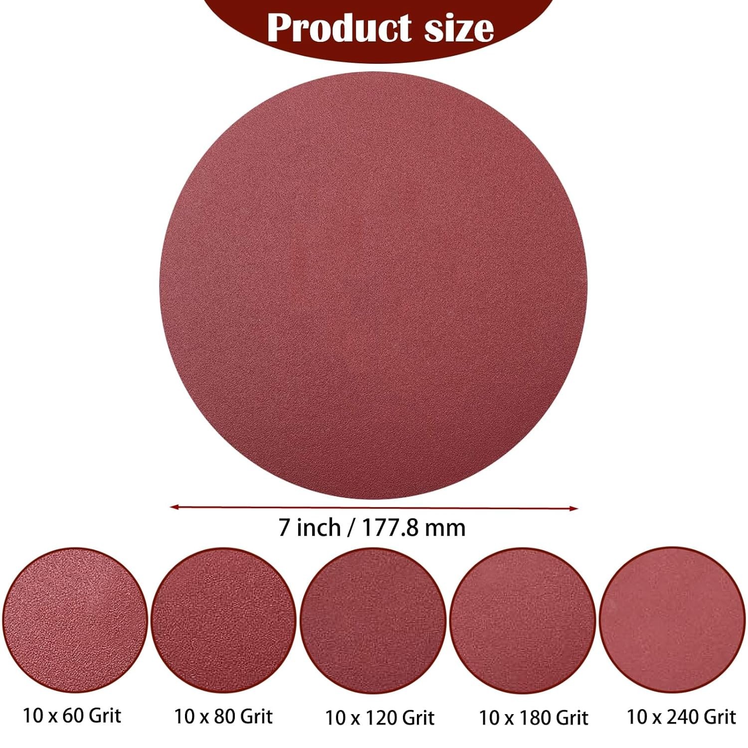50 PCS 7 Inch Sanding Discs Set – 60 80 120 180 240 Grits Sandpaper, 7″ Hook-…