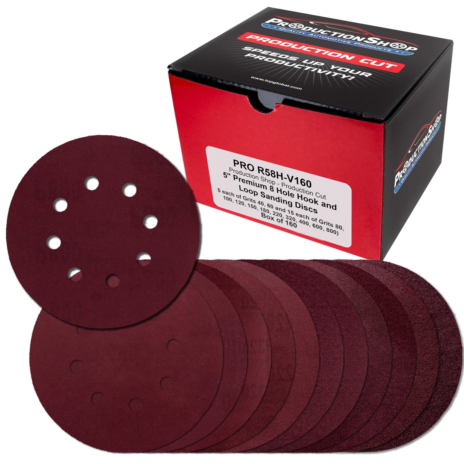 160 Pack 5 inch Sanding Discs 8-Hole Red Variety Pack Grit, Hook ,Loop Sandpaper
