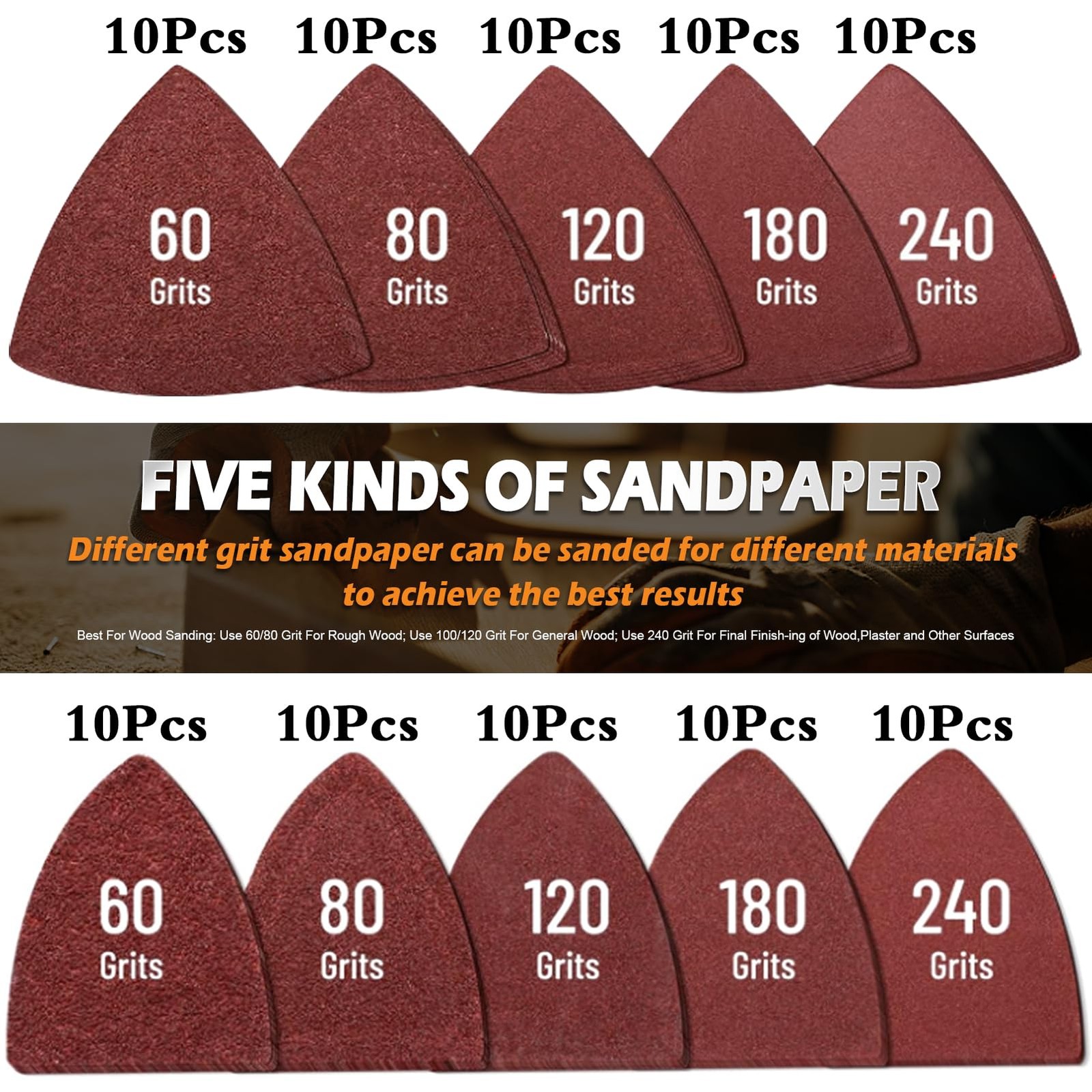 104Pcs Oscillating Tool Detail Sanding Pads Kit 2Pcs Triangle Sanding Pads an…