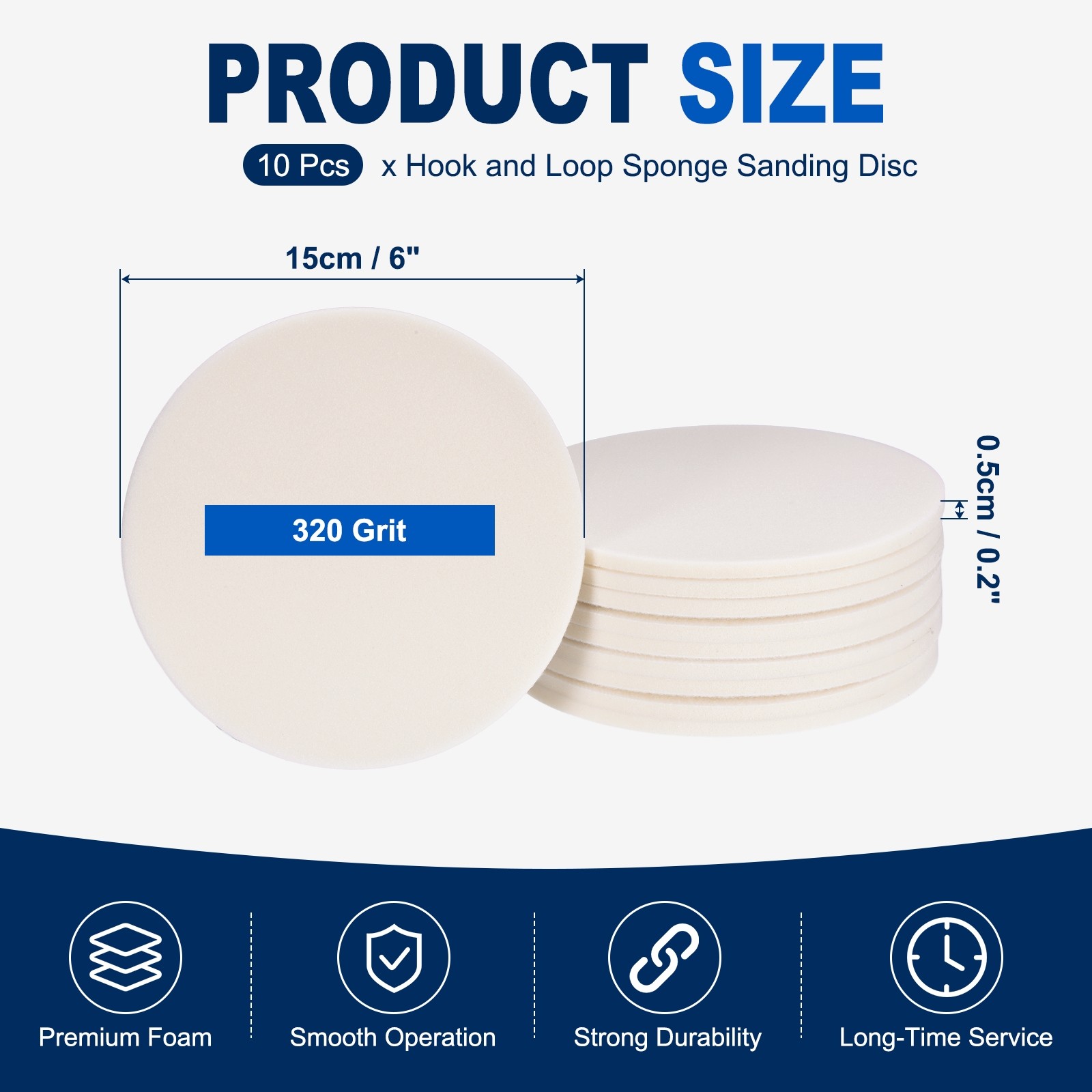 10 Pcs 320 Grit 6 Inch Hook and Loop Sponge Sanding Disc for Sander, White
