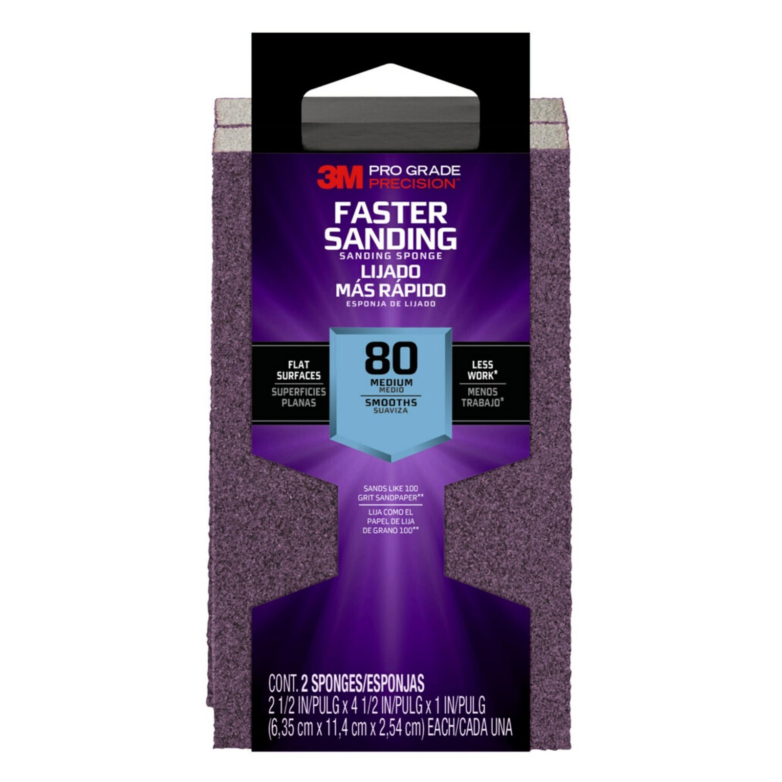 3M Pro Grade Precision Sanding Block, Faster Sanding, 2.5 in x 4.5 in.x1 in 2 PK