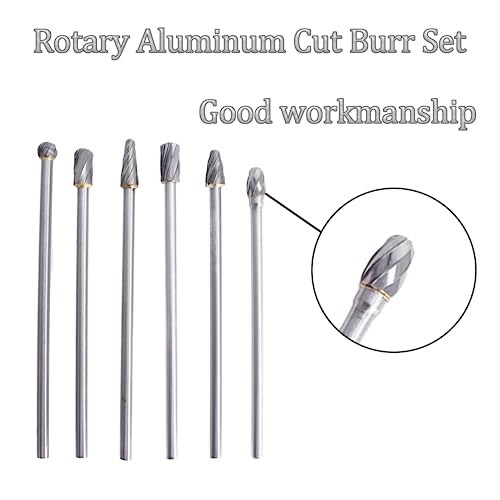 6Pcs 10mm Rotary Aluminum Cut Burr Set 6mm 1/4 Inch Head 150mm Carbide Bit