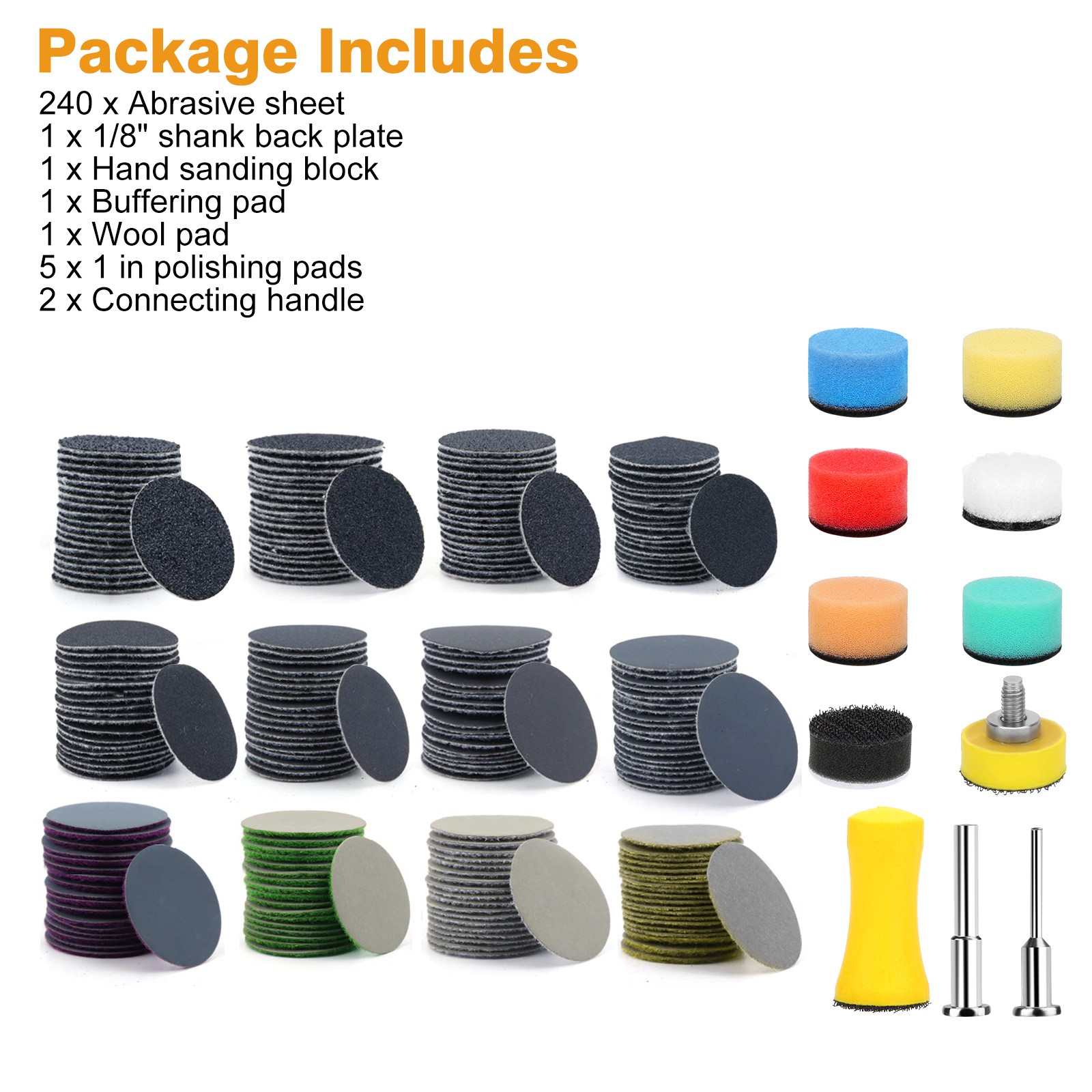 1″ 250PCS Sanding Discs Set 60-10000 Grit Wet Dry Polishing Pad for Rotary Tool
