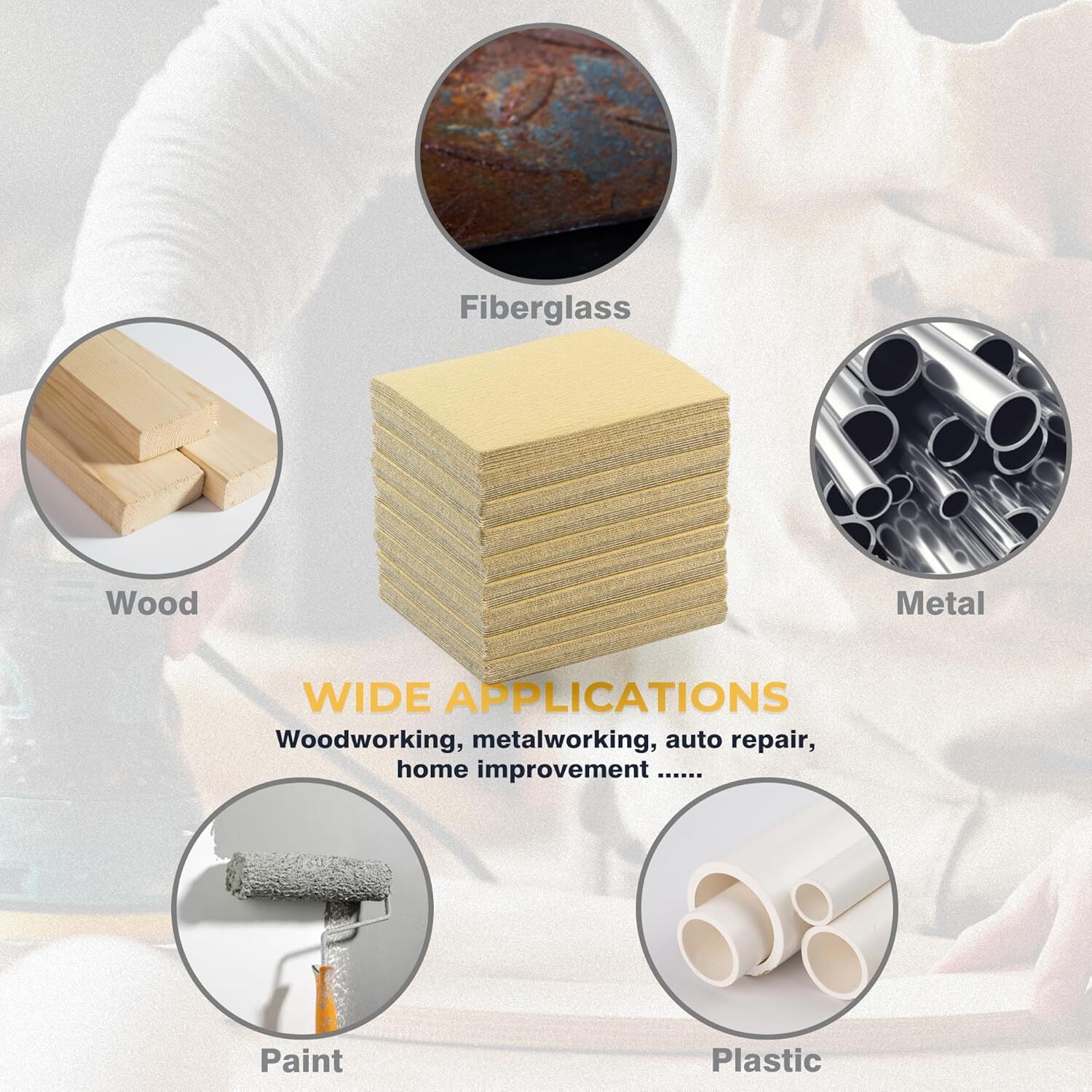 120 Grit Gold – 1/4 Sheet Hook & Loop Sandpaper Sheets 5.5″ x 4.5″ – 100 PCS