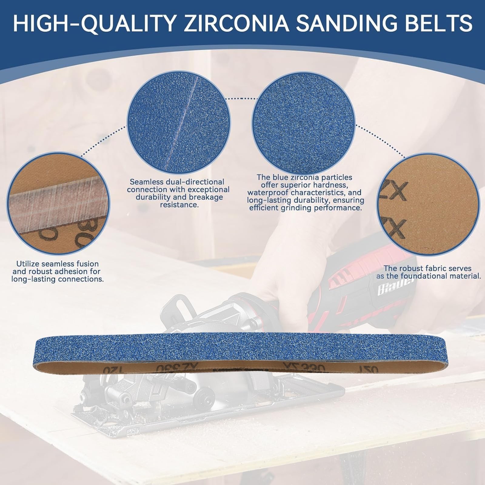 1×42 Inch Sanding Belts 3 Grits Sizes 80/120/150 Heavy Duty Zirconia 12 PCS